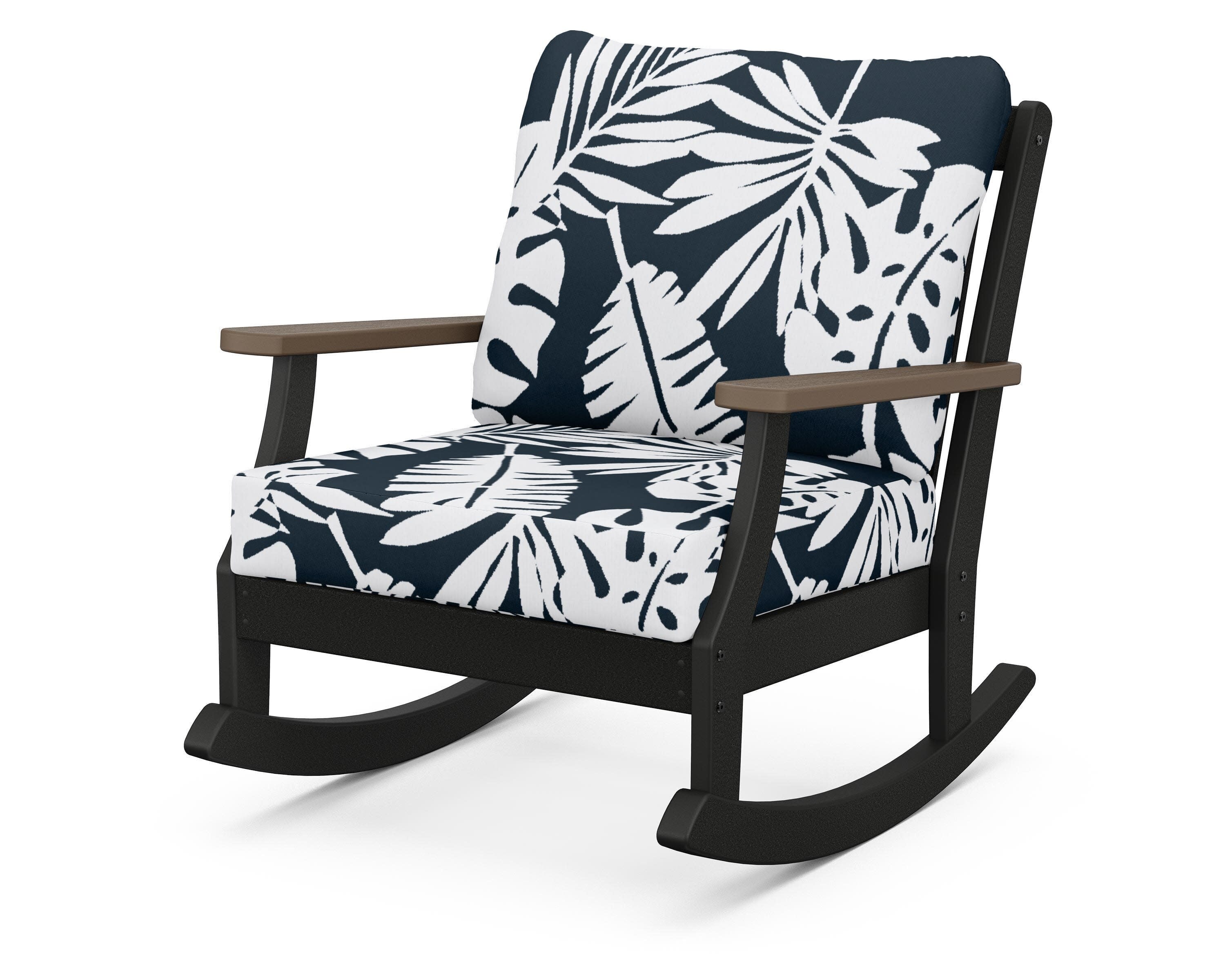 Braxton Deep Seating Rocking Chair in Black / Kona / Leaf Marine Indigo