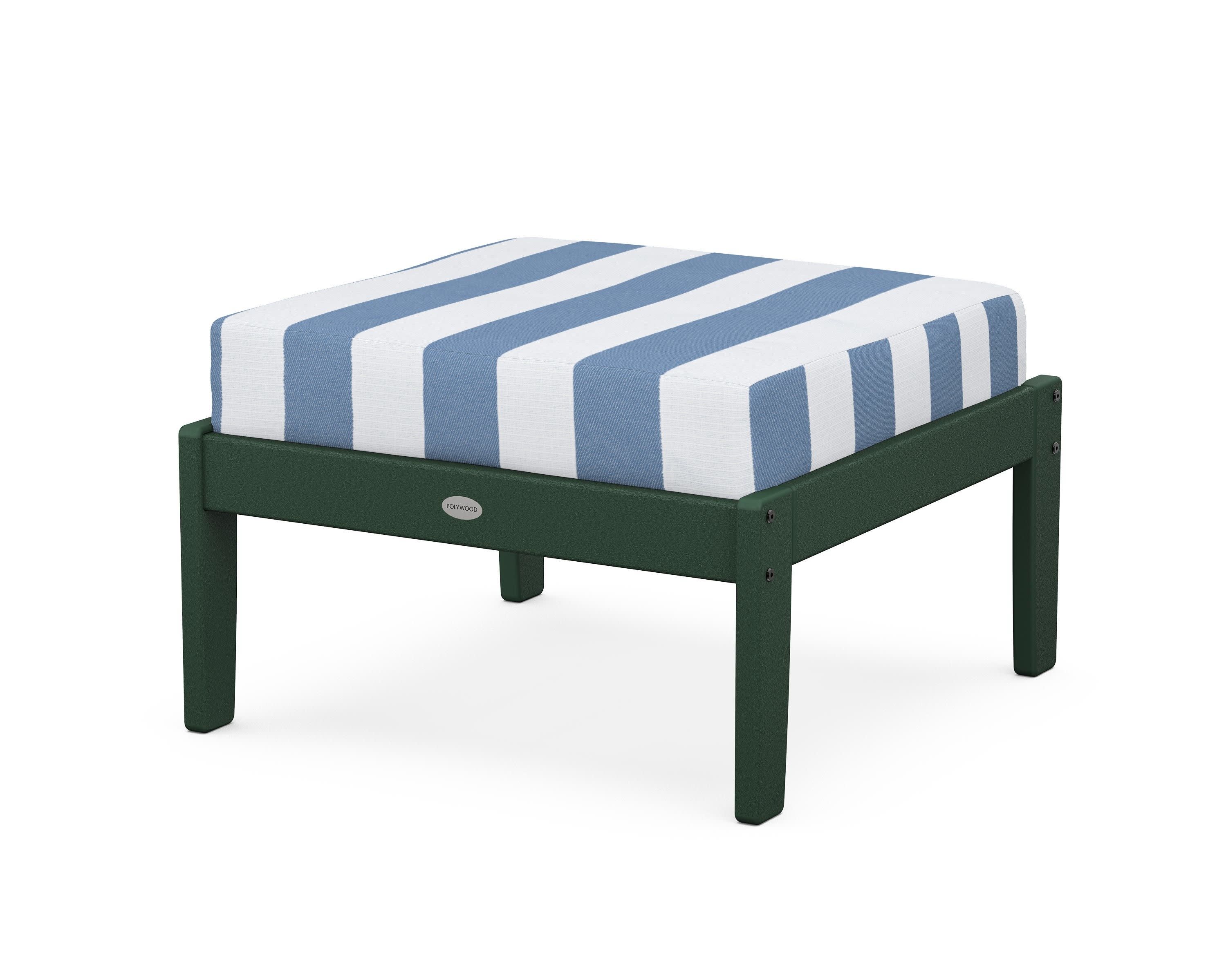 Braxton Deep Seating Ottoman in Green / Cabana Stripe Sky Blue