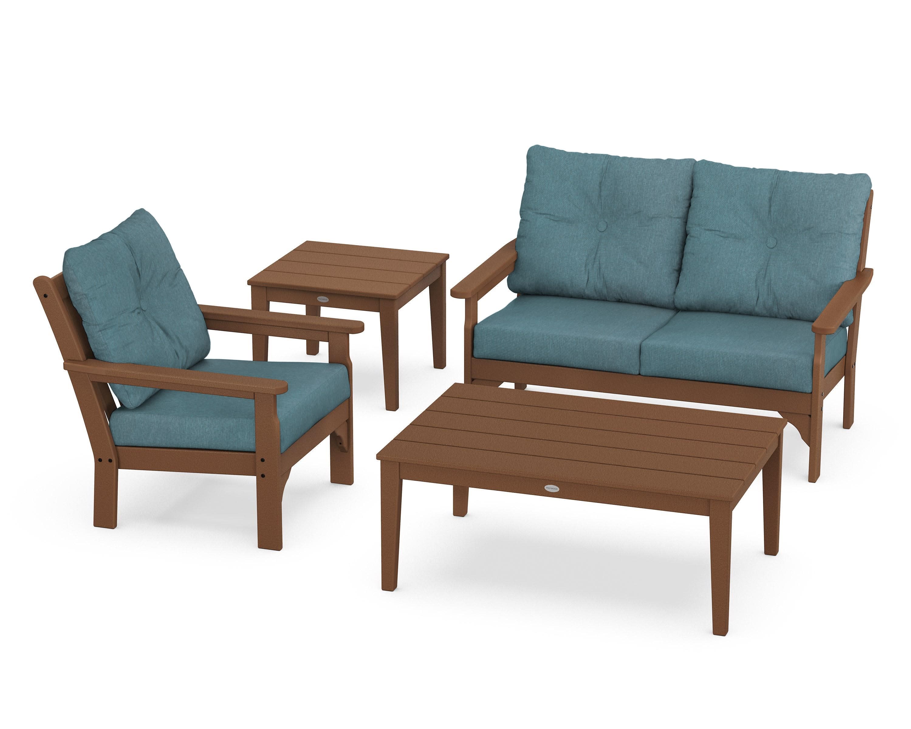 Vineyard 4-Piece Deep Seating Set in Teak / Ocean Teal
