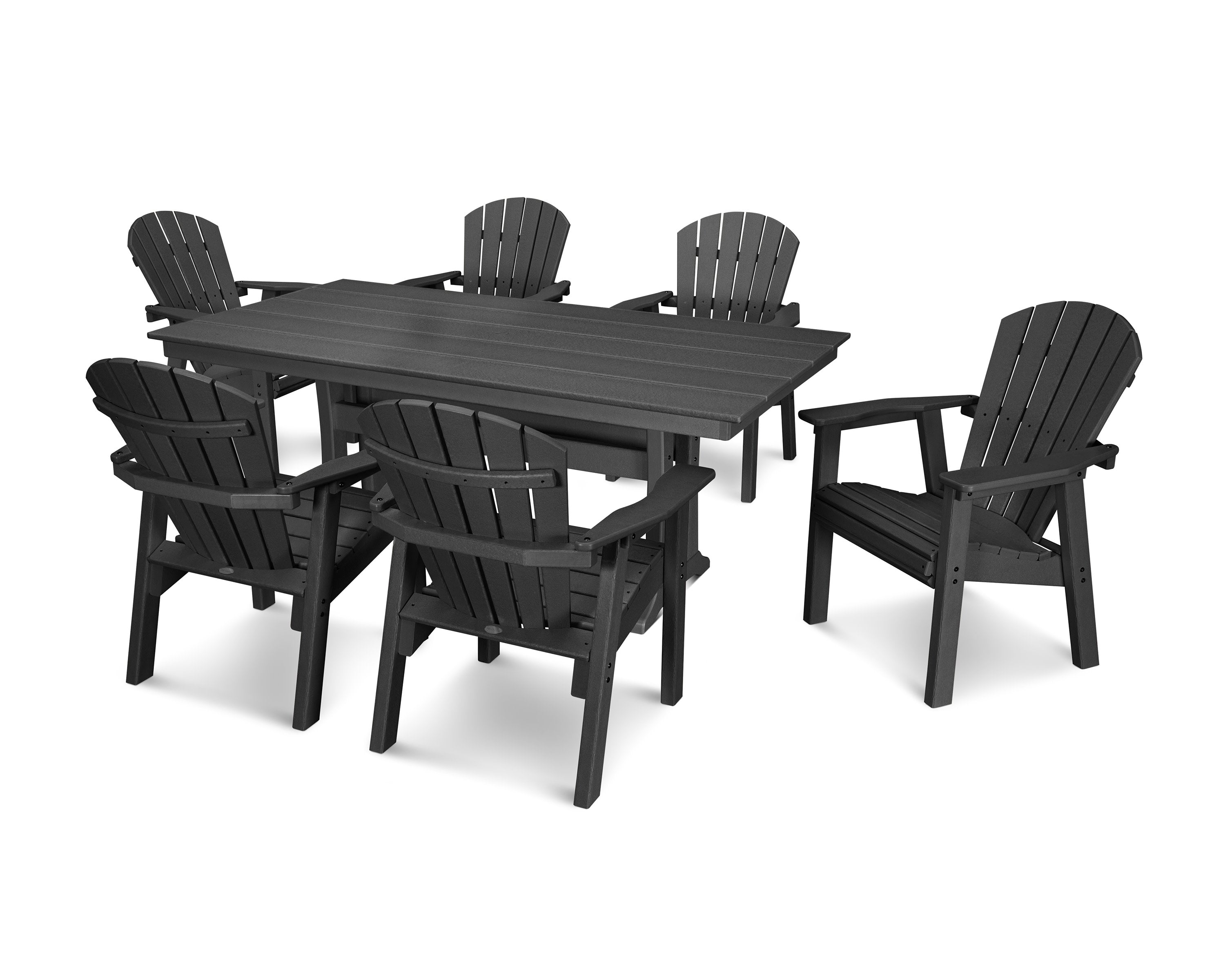 Seashell 7-Piece Farmhouse Dining Set with Trestle Legs in Black