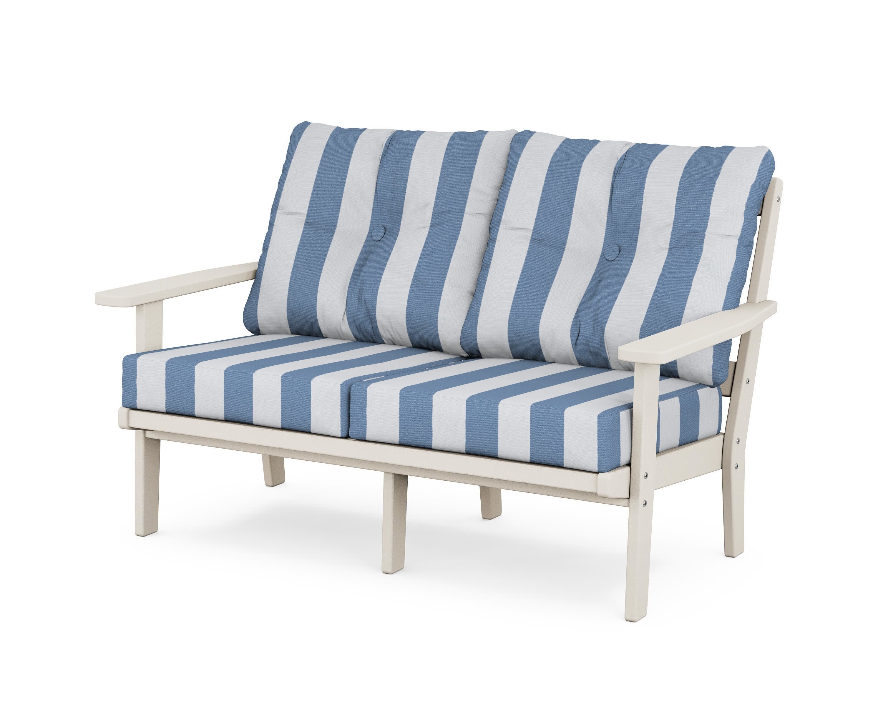 Oxford Deep SeatingLoveseat in Sand / Cabana Stripe Sky Blue