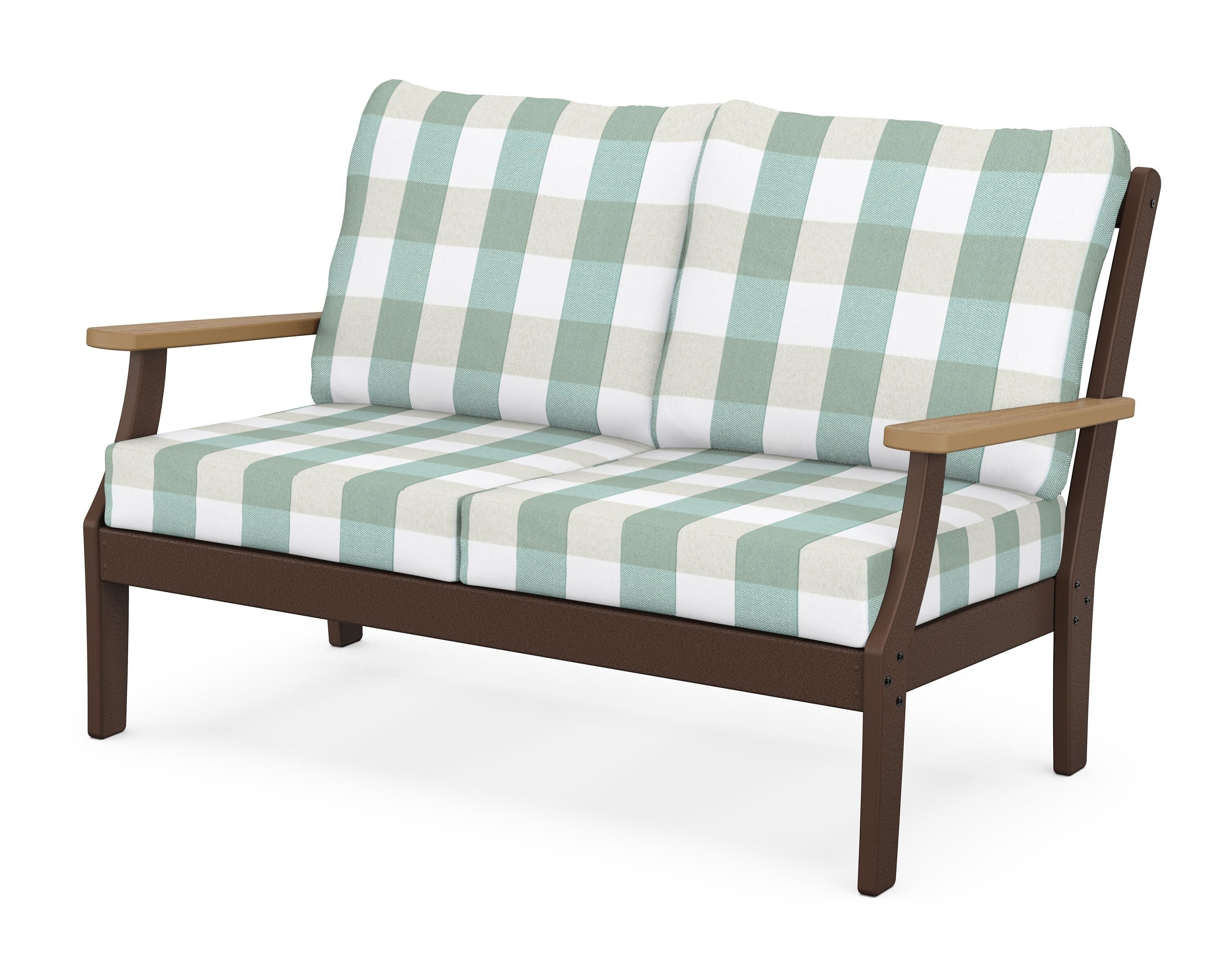 Braxton Deep Seating Loveseat in Mahogany / Natural / Buffalo Plaid Glacier Spa