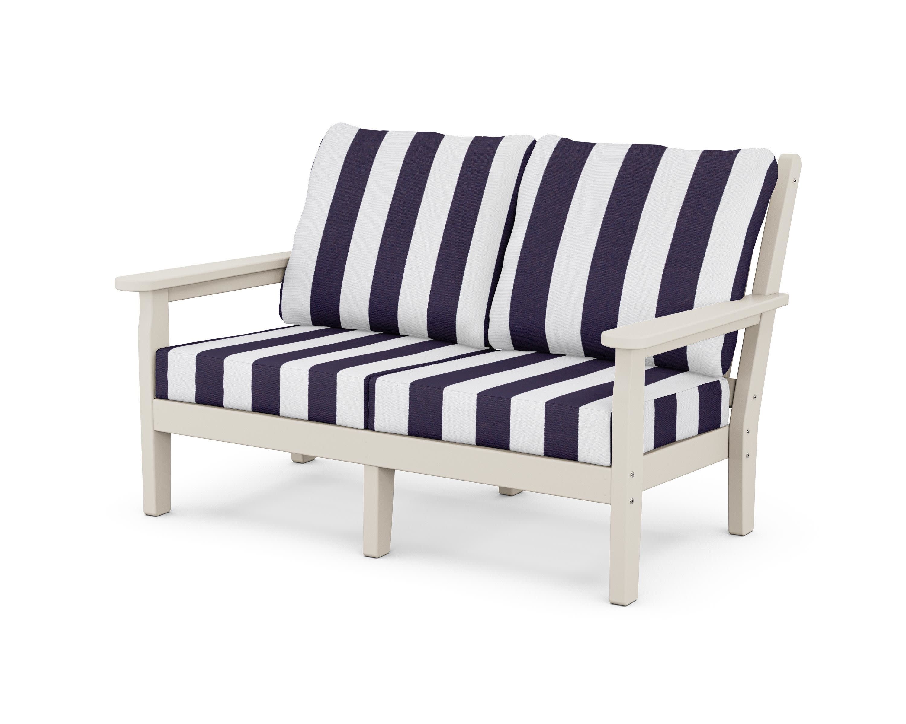 Chippendale Deep Seating Loveseat in Sand / Cabana Stripe Navy