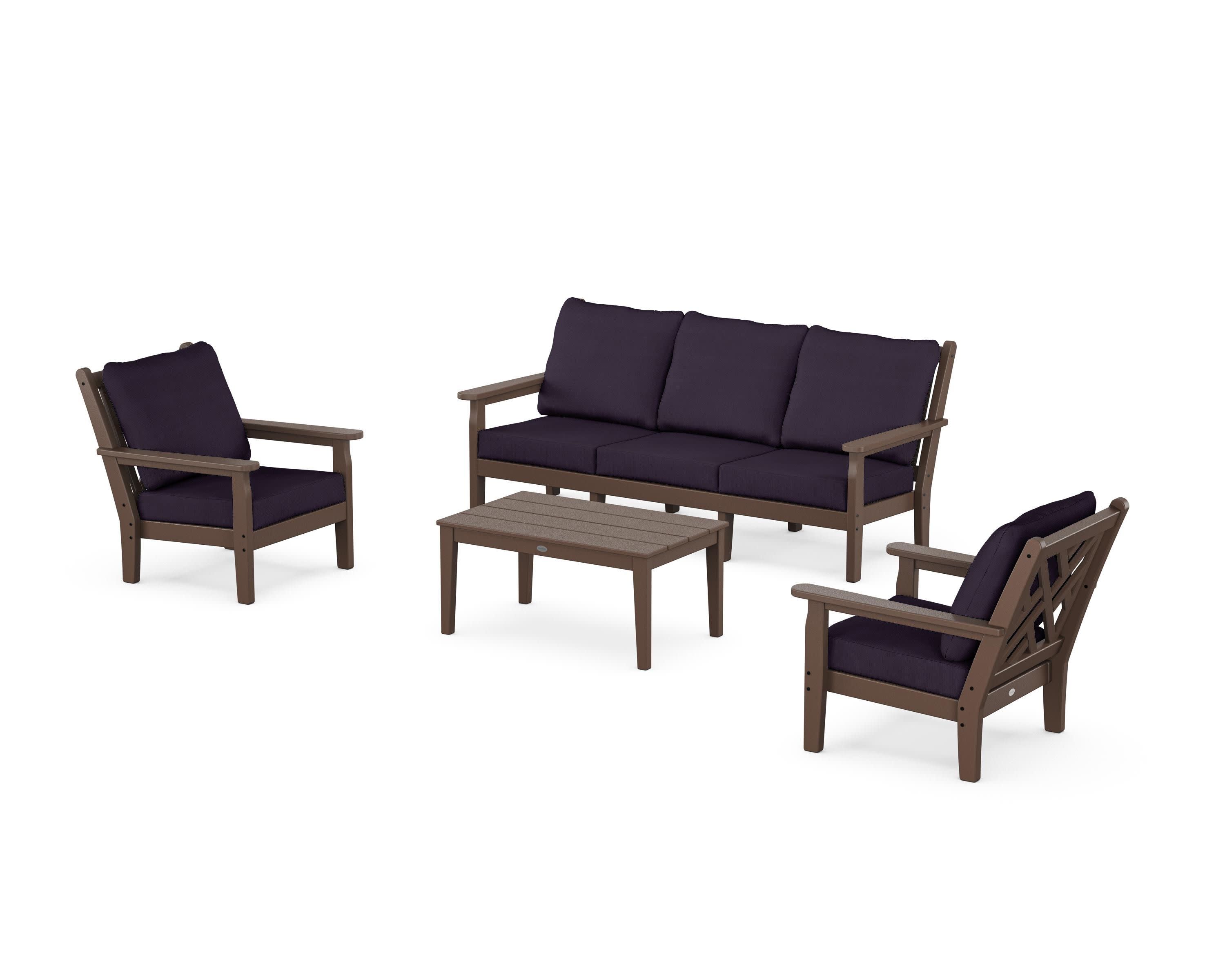Chippendale 4-Piece Deep Seating Set with Sofa in Mahogany / Navy Linen