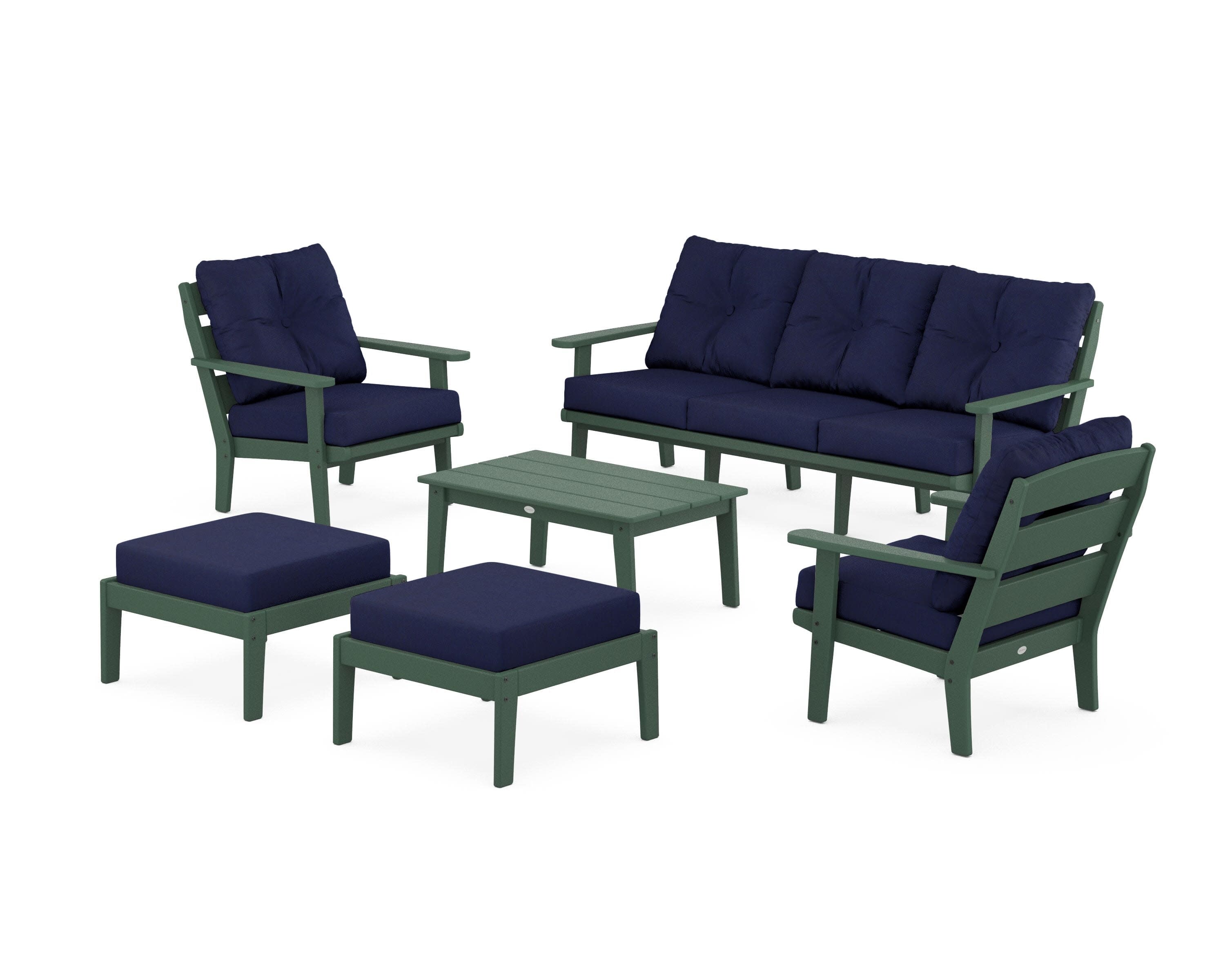 Lakeside 6-Piece Lounge Sofa Set in Green / Navy