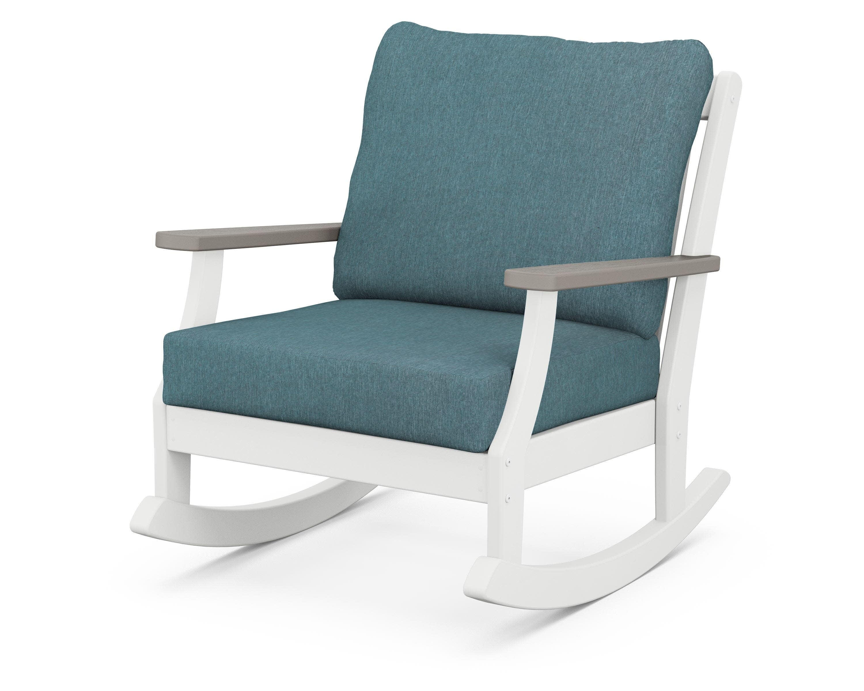 Braxton Deep Seating Rocking Chair in White / Driftwood / Ocean Teal