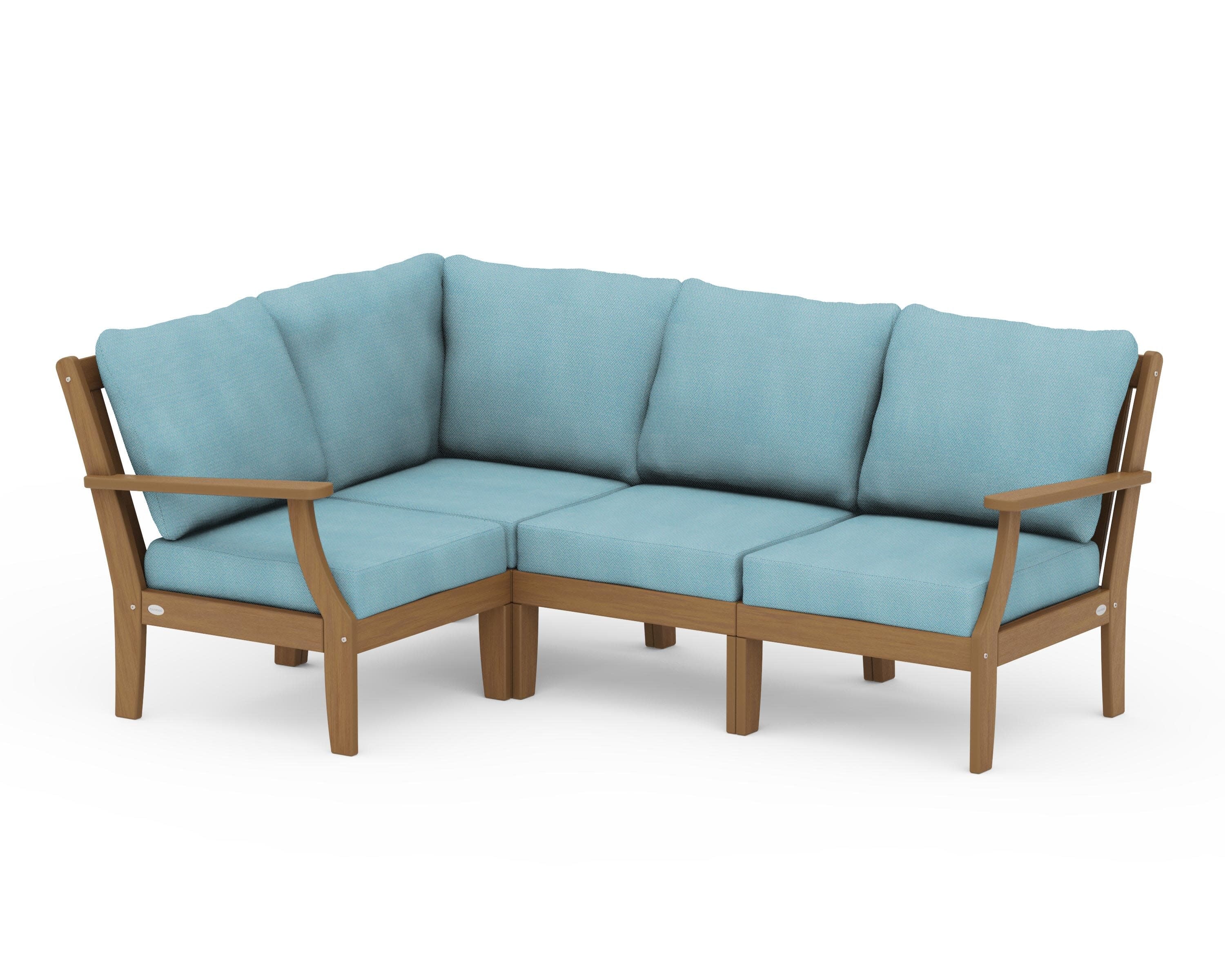 Braxton Modular 4-Piece Deep Seating Set in Natural / Lattice Sky Blue