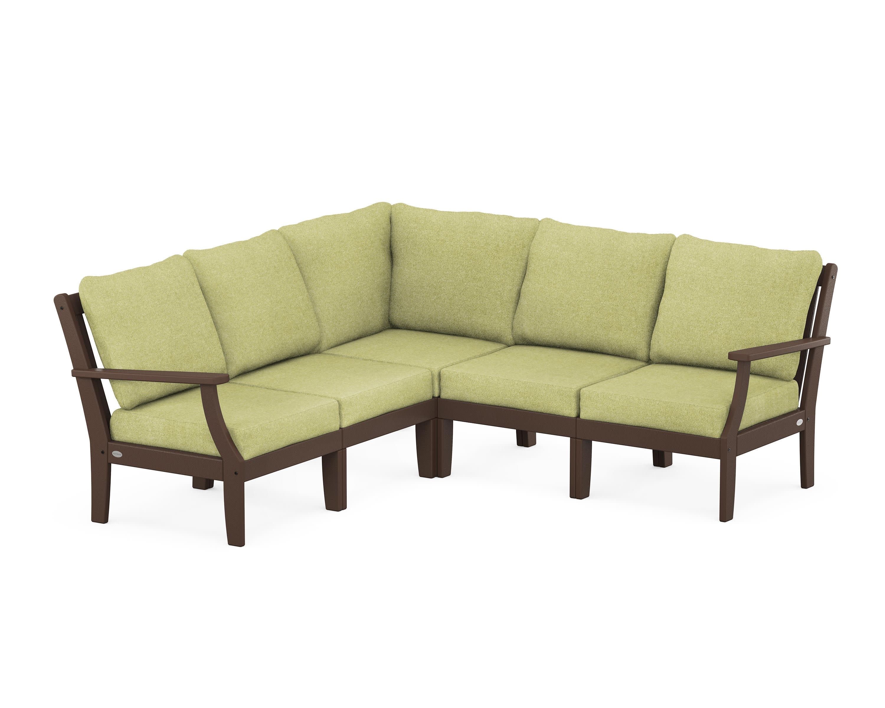 Braxton Modular 5-Piece Deep Seating Set in Mahogany / Chartreuse Boucle