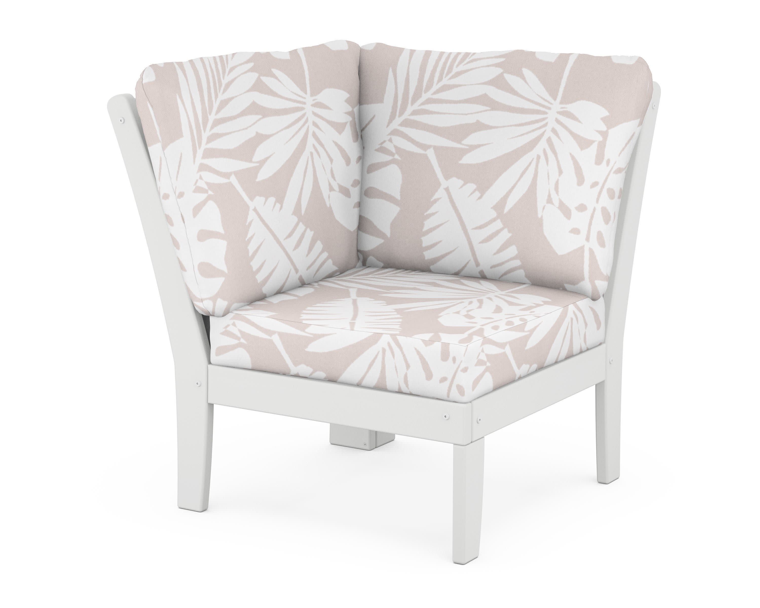 Braxton Modular Corner Chair in White / Leaf Dune Burlap