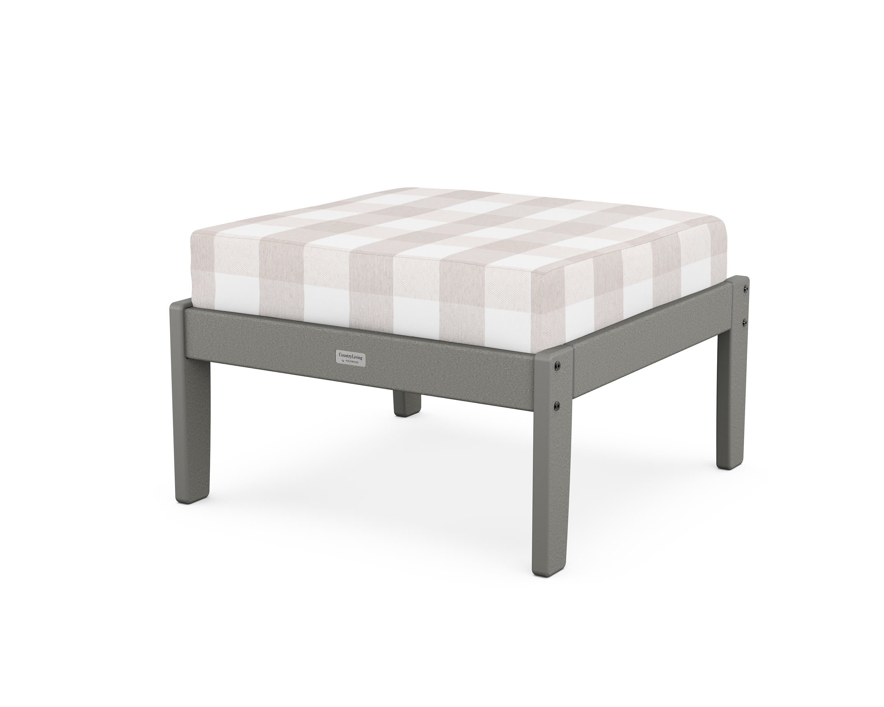 Cottage Deep Seating Ottoman in Slate Grey / Buffalo Plaid Dune Burlap