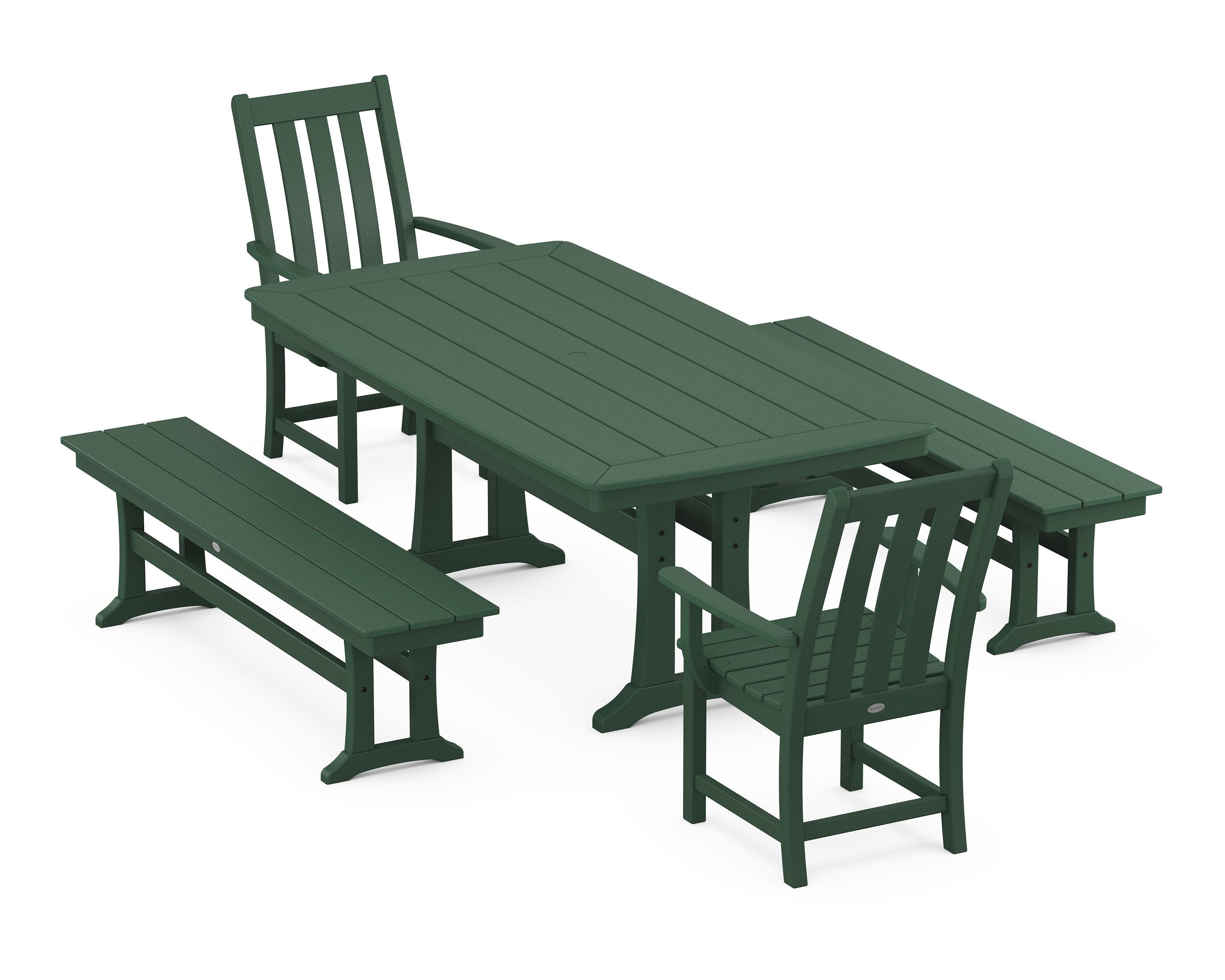 Vineyard 5-Piece Dining Set with Trestle Legs in Green