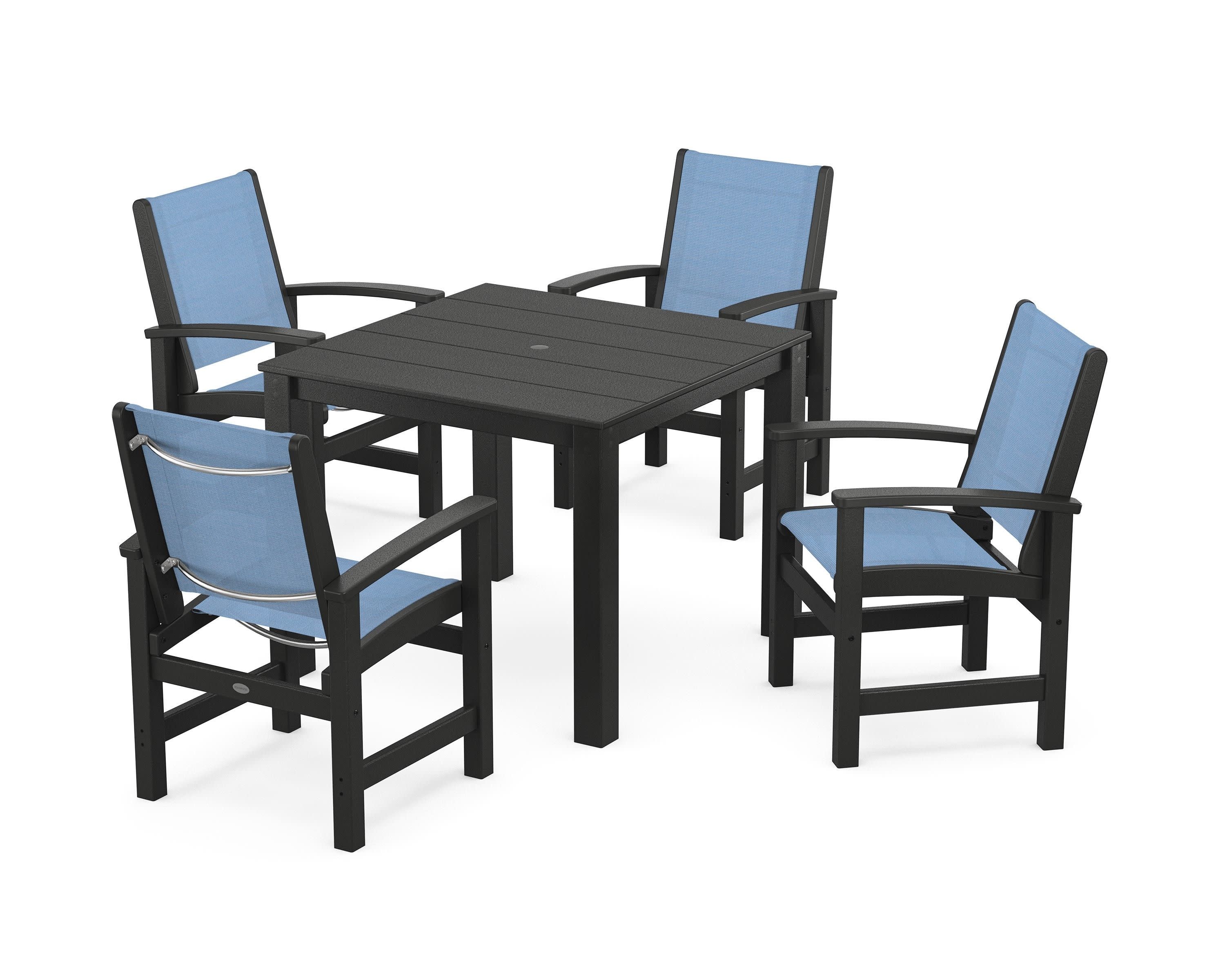 Coastal 5-Piece Parsons Dining Set in Black / Poolside Sling