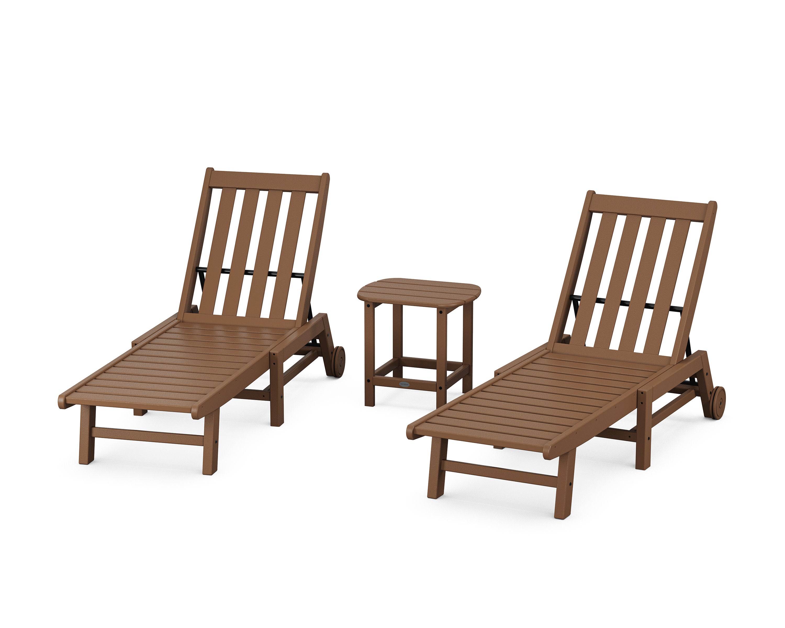 Vineyard 3-Piece Chaise with Wheels Set in Teak