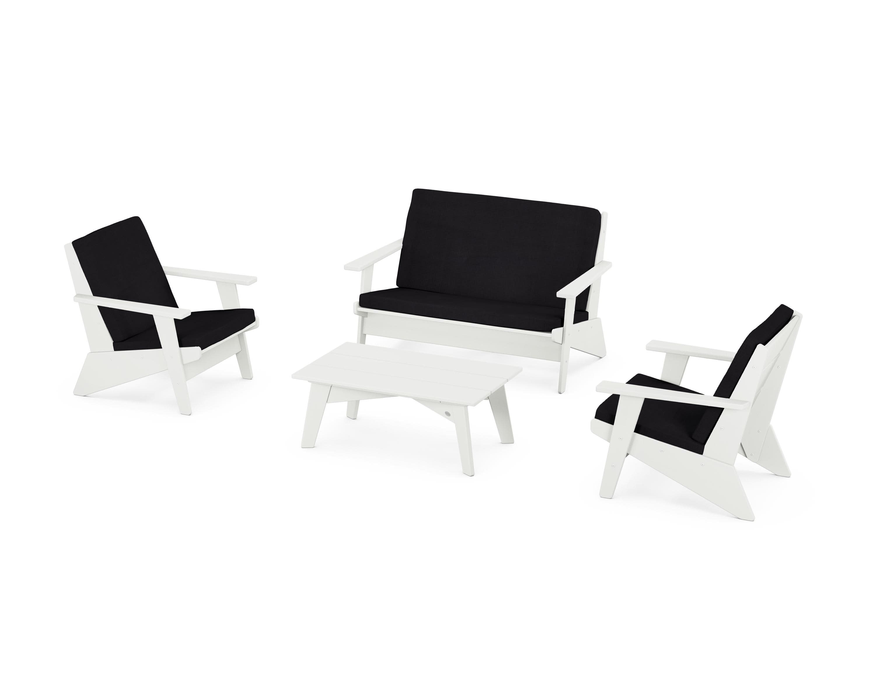 Riviera Modern Lounge 4-Piece Set in Vintage White / Midnight Linen