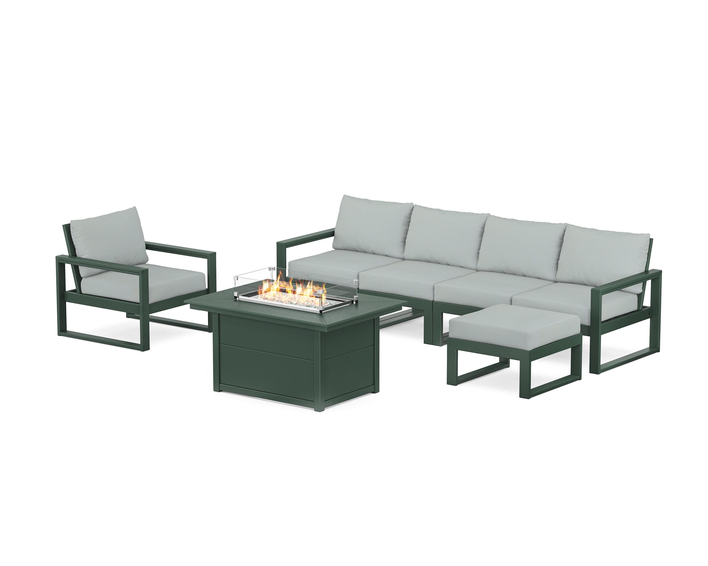 EDGE Sectional Lounge and Fire Pit Set in Green / Spa