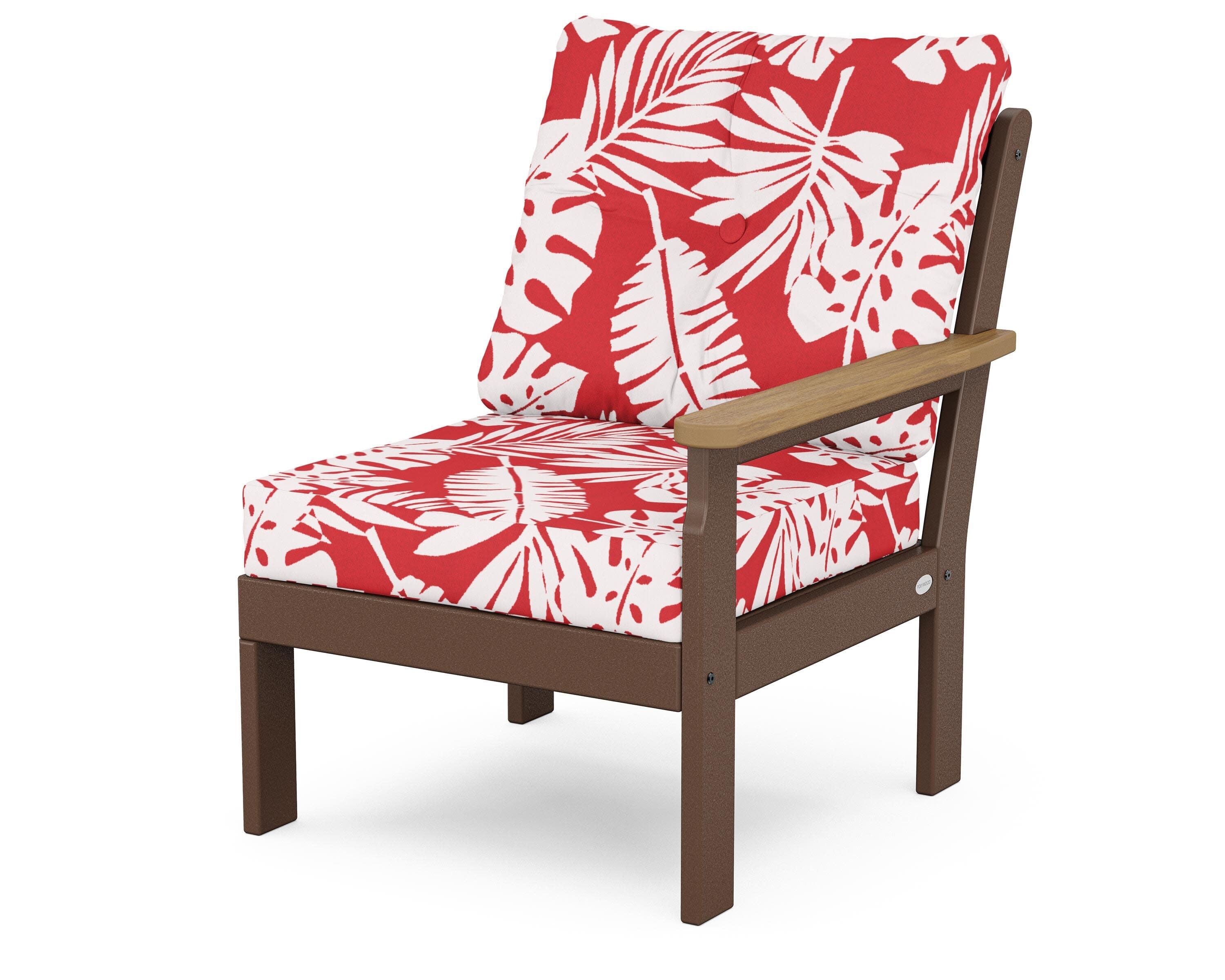 Vineyard Modular Right Arm Chair in Mahogany / Natural / Leaf Crimson