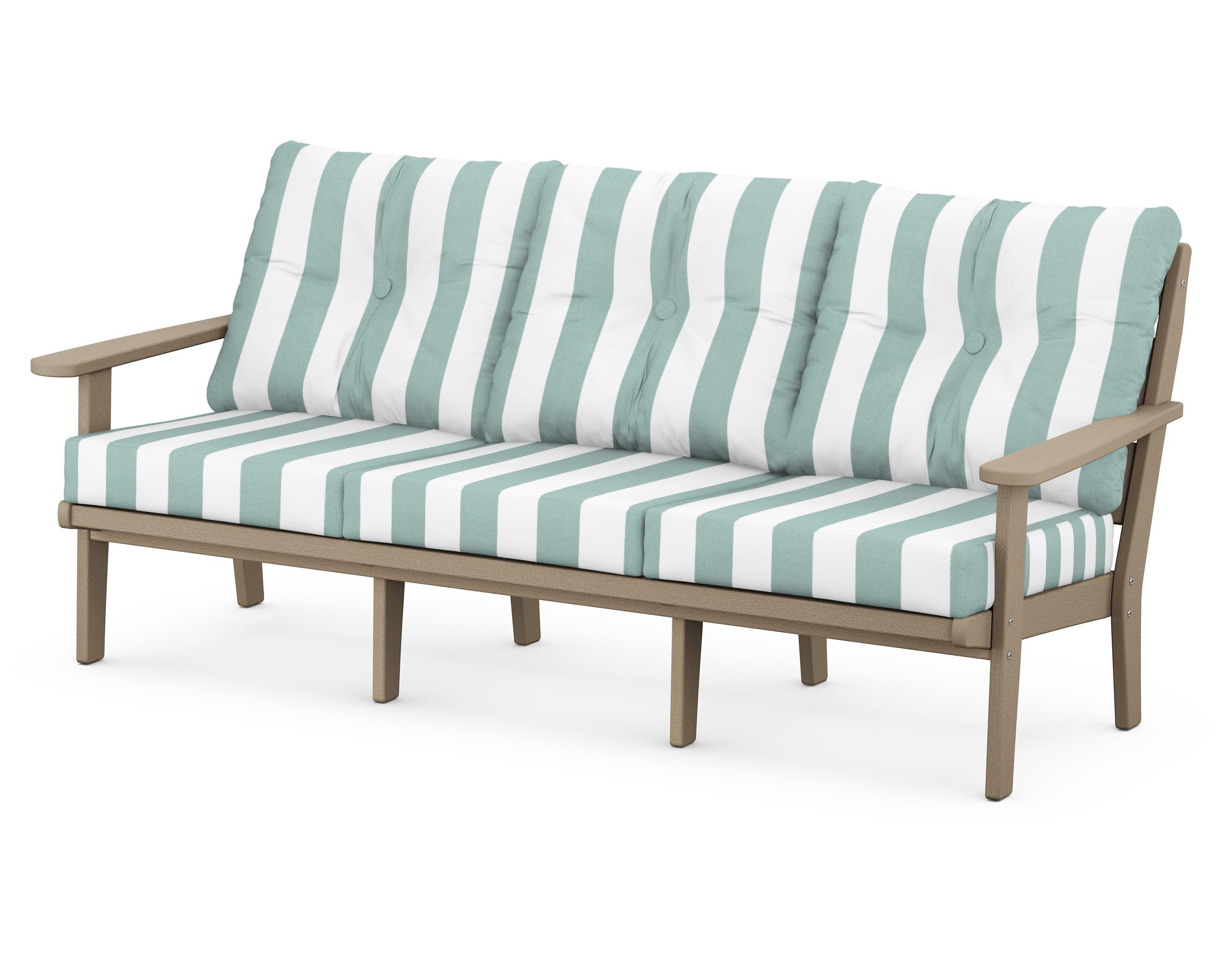 Lakeside Deep Seating Sofa in Vintage Sahara / Cabana Stripe Glacier Spa