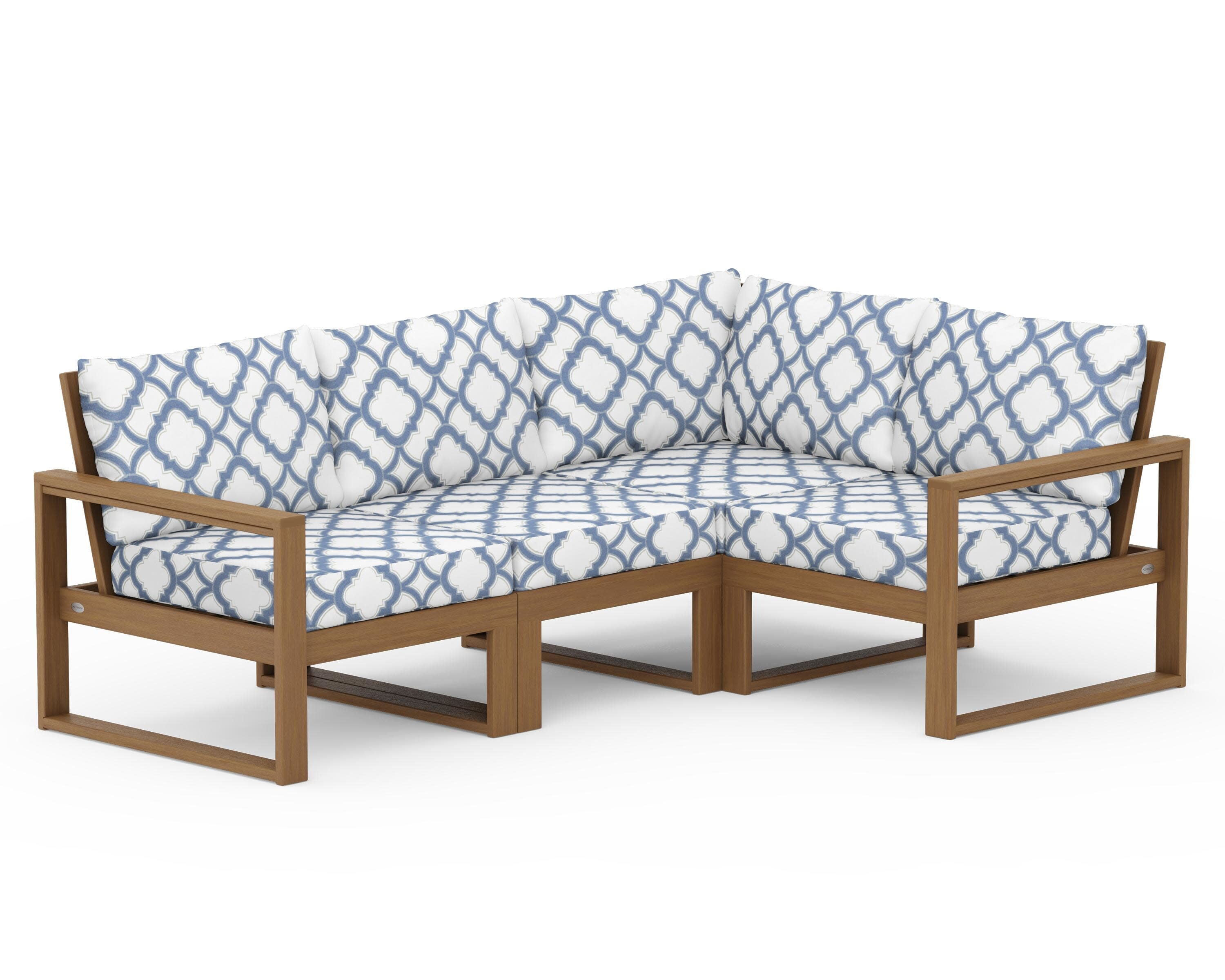 EDGE 4-Piece Modular Deep Seating Set in Natural / Trellis Sky Blue