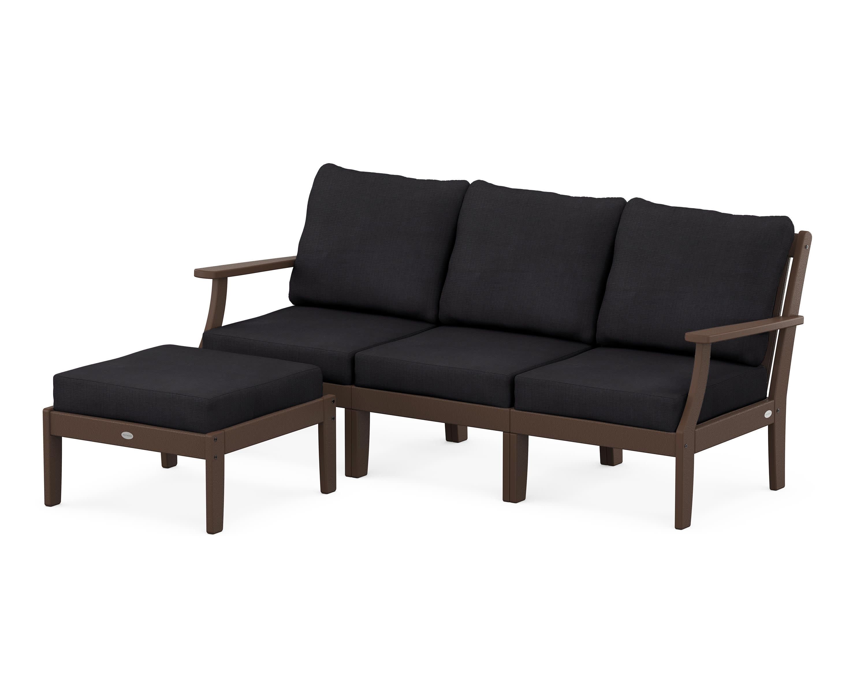 Braxton Modular 4-Piece Deep Seating Set with Ottoman in Mahogany / Midnight Linen