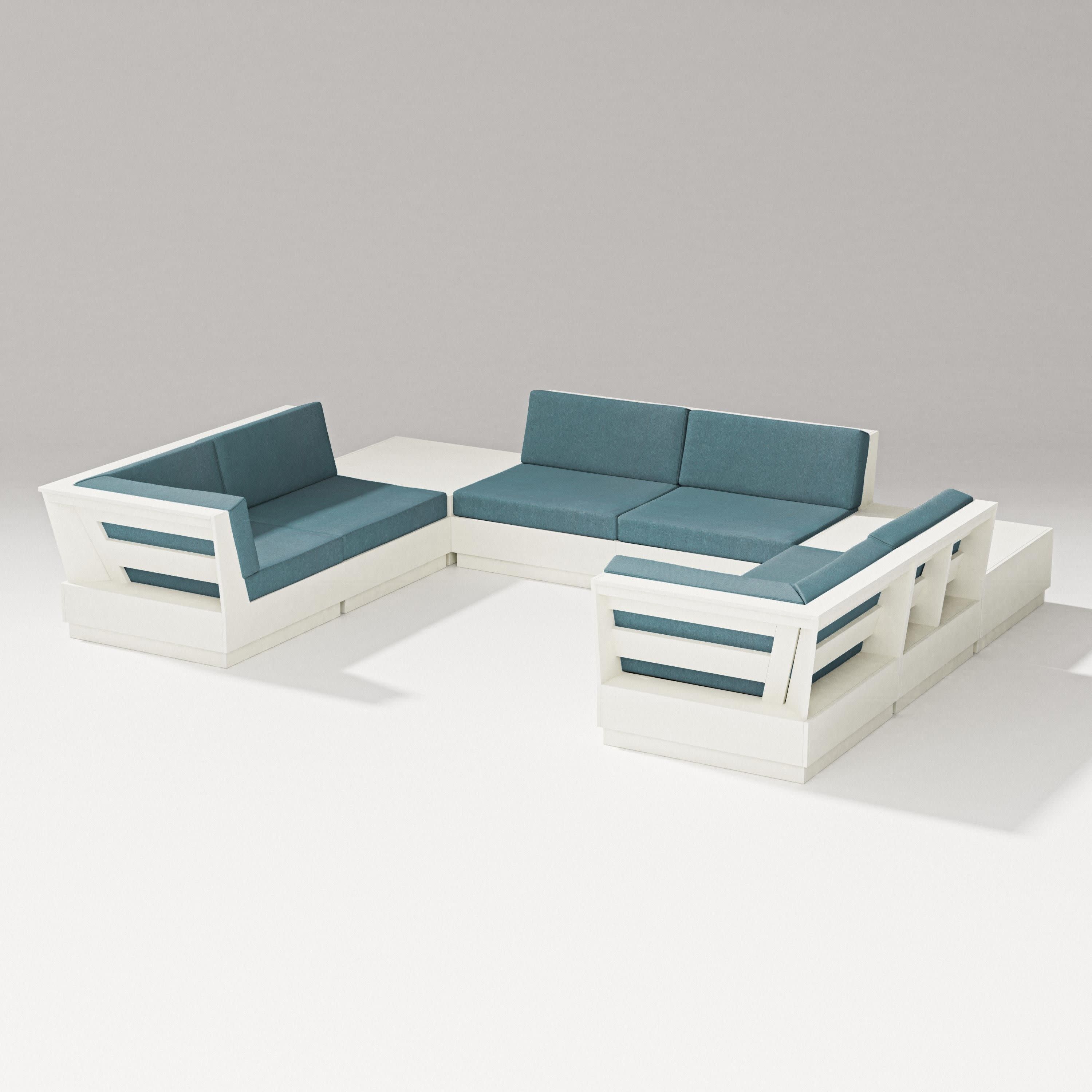 Elevate 8-Piece U-Shaped Sectional in Vintage White / Ocean Teal