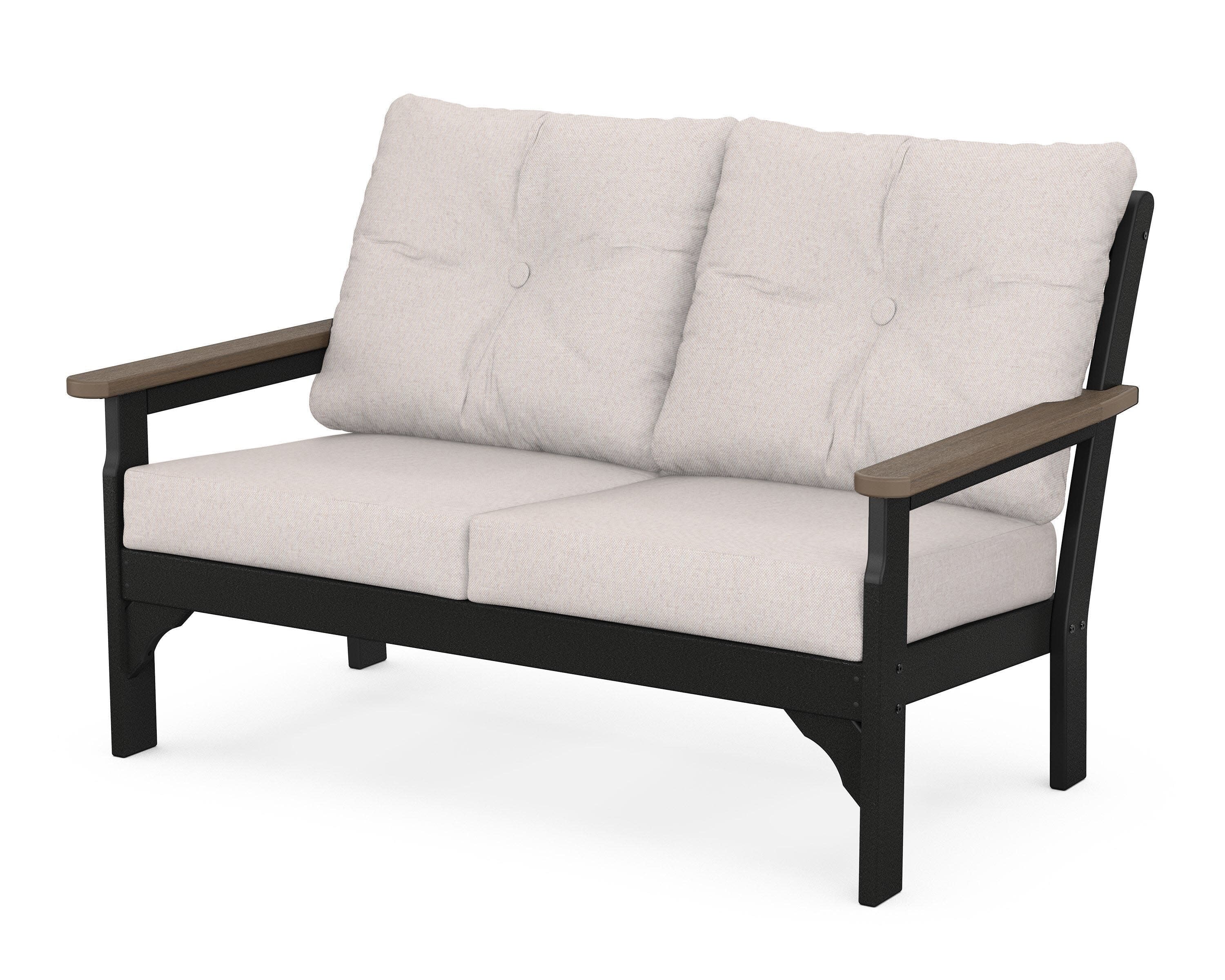 Vineyard Deep Seating Loveseat in Black / Kona / Dune Burlap