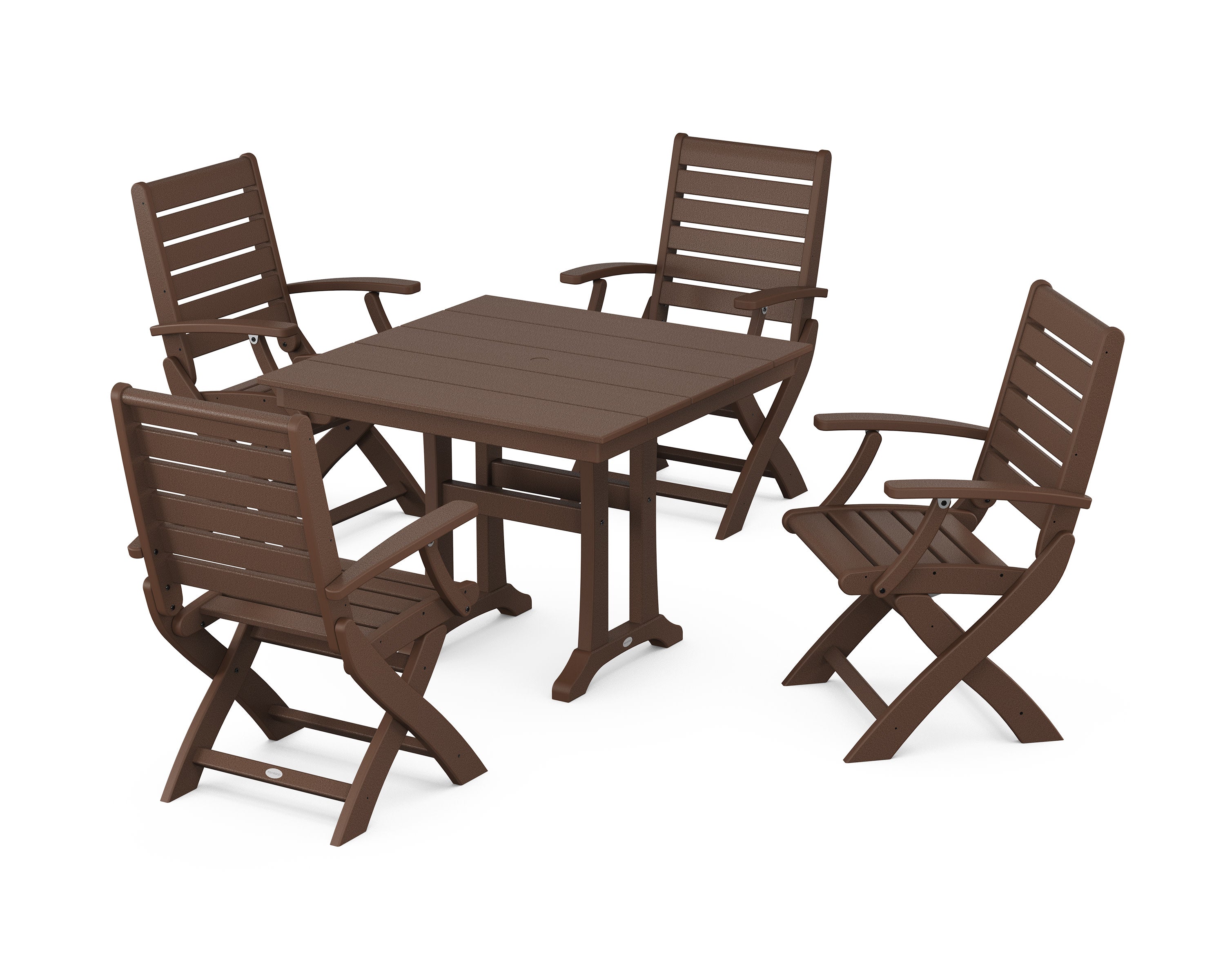 Signature Folding Chair 5-Piece Farmhouse Dining Set With Trestle Legs in Mahogany