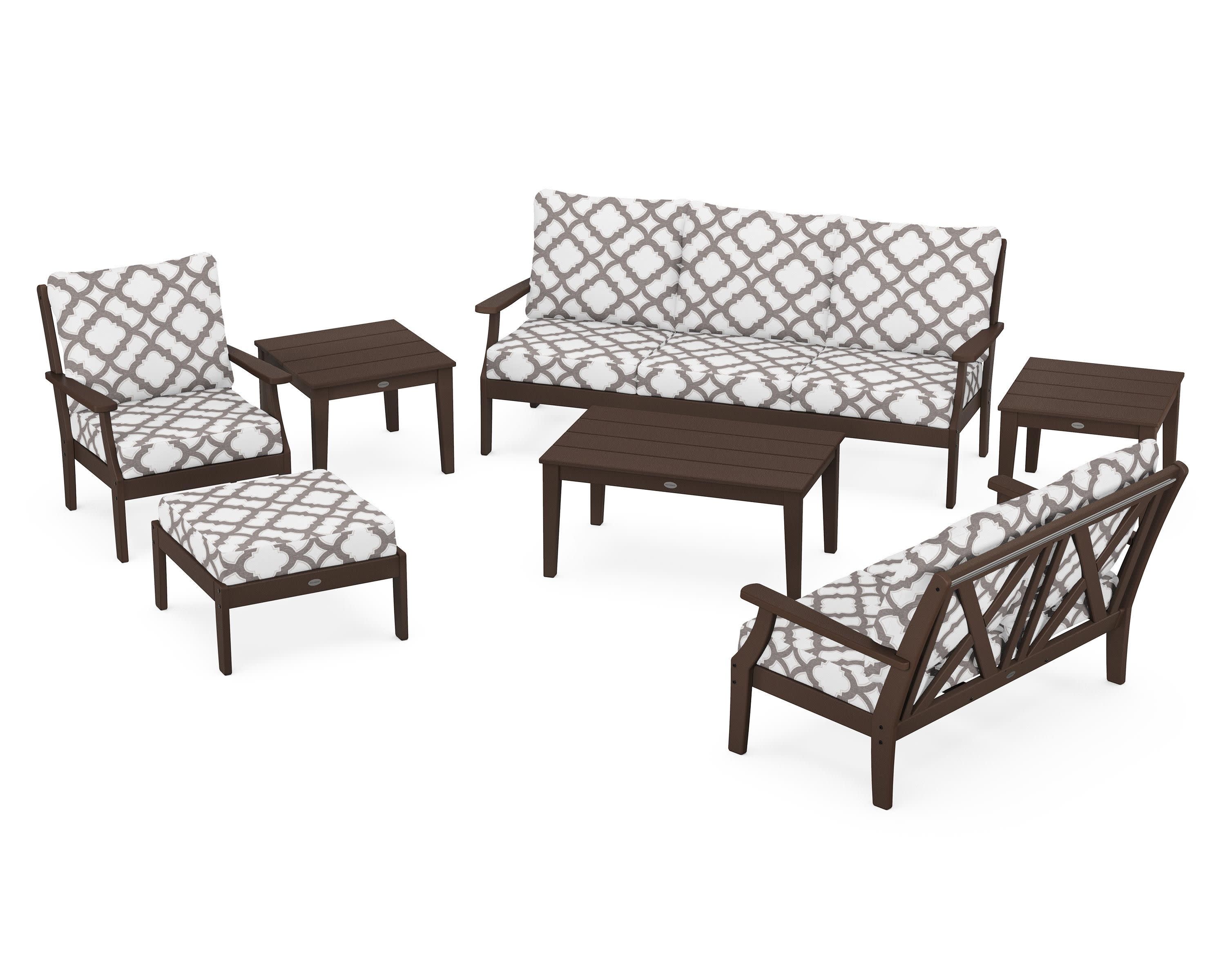 Braxton 7-Piece Deep Seating Set in Mahogany / Trellis Grey Mist