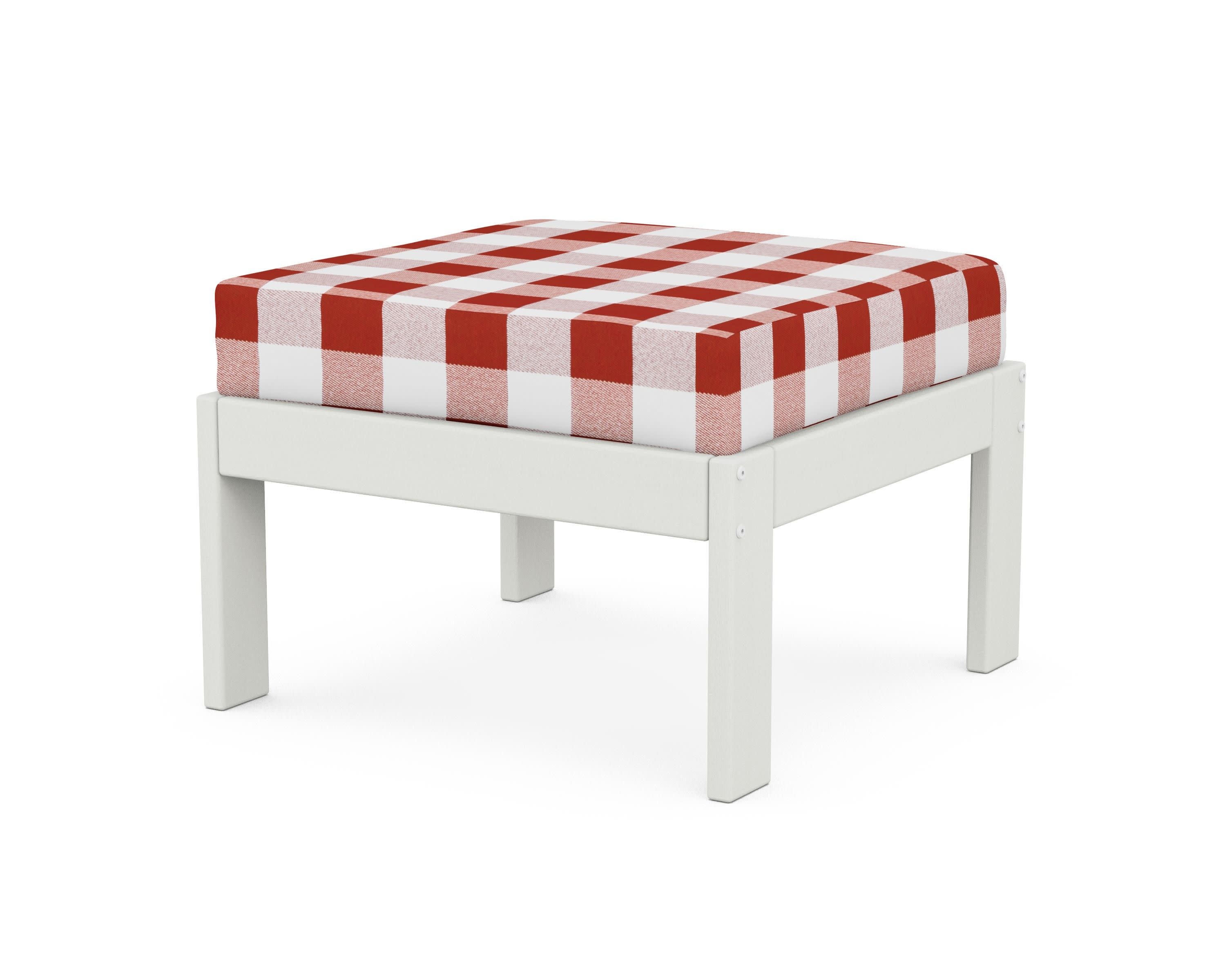 Vineyard Modular Ottoman in Vintage White / Buffalo Plaid Crimson