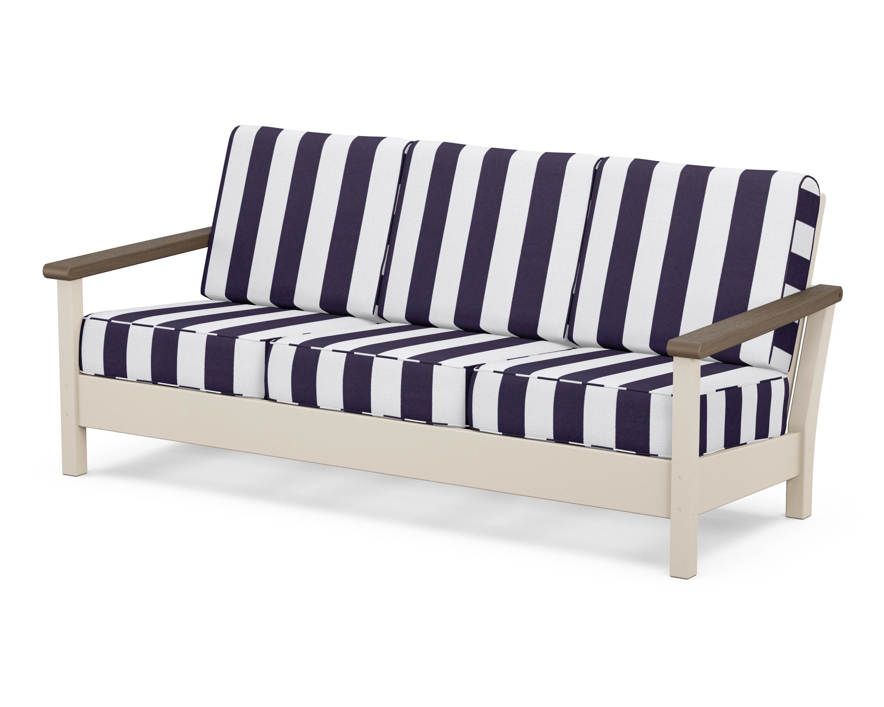 Harbour Deep Seating Sofa in Sand / Kona / Cabana Stripe Navy