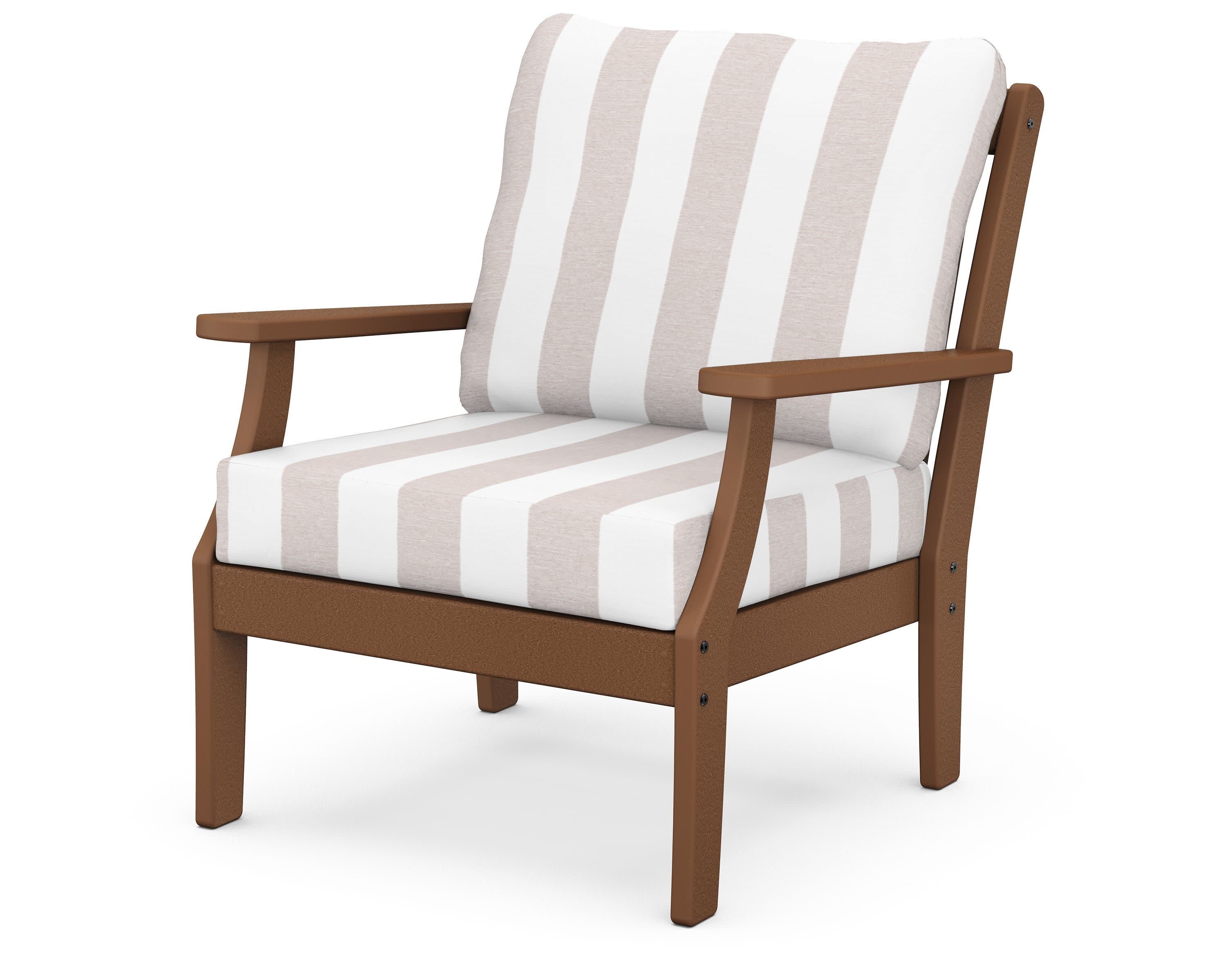 Braxton Deep Seating Chair in Teak / Cabana Stripe Dune Burlap