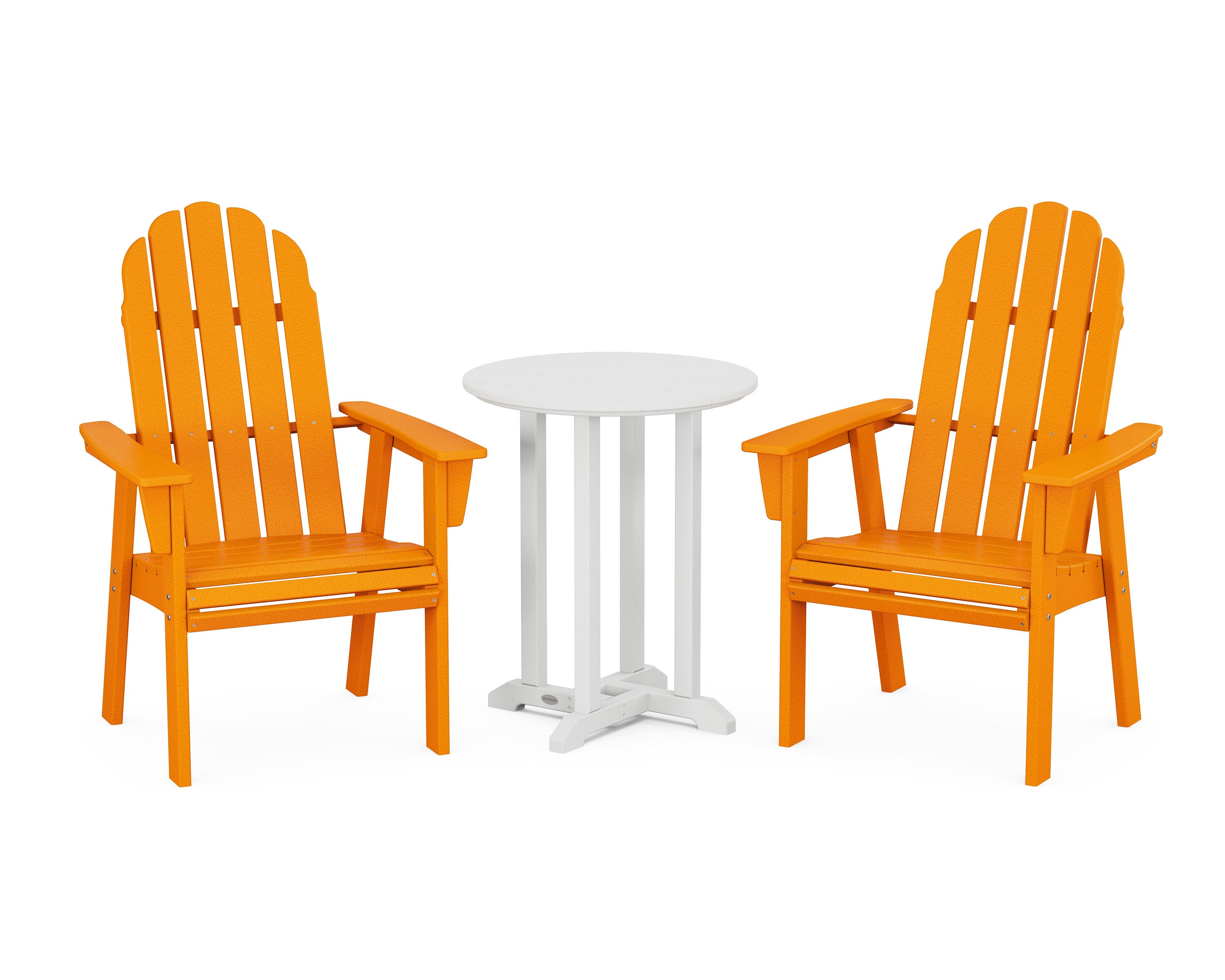 Vineyard Adirondack 3-Piece Round Bistro Dining Set in Tangerine / White