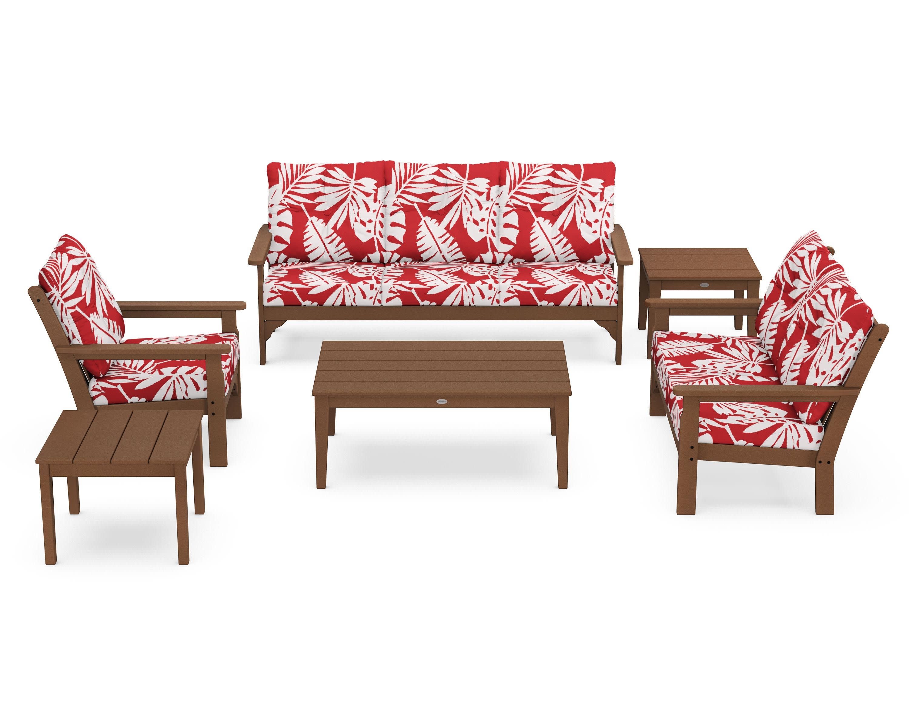 Vineyard 6-Piece Deep Seating Set in Teak / Leaf Crimson