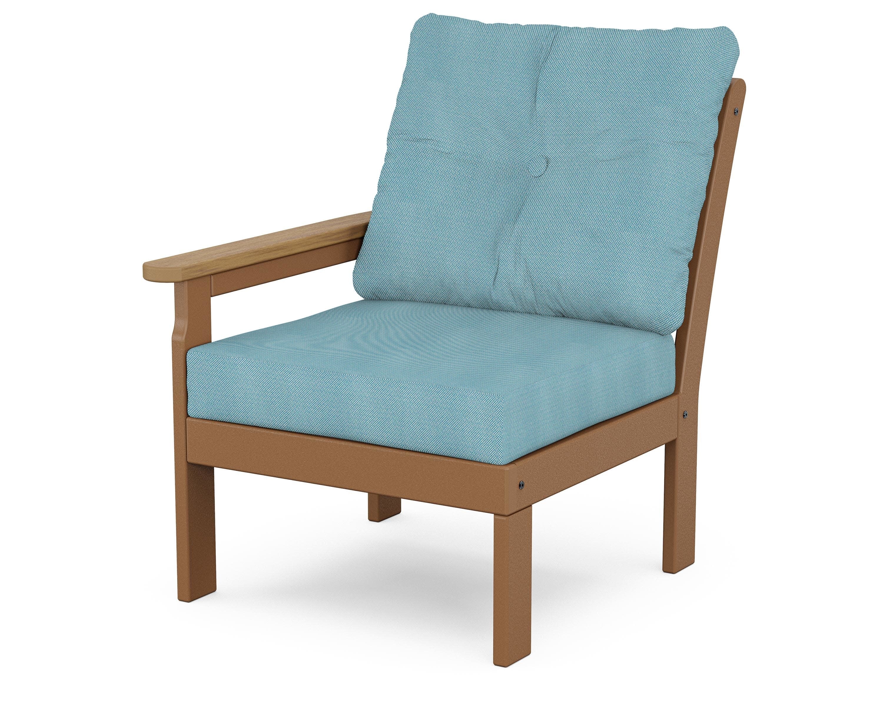 Vineyard Modular Left Arm Chair in Teak / Natural / Lattice Sky Blue