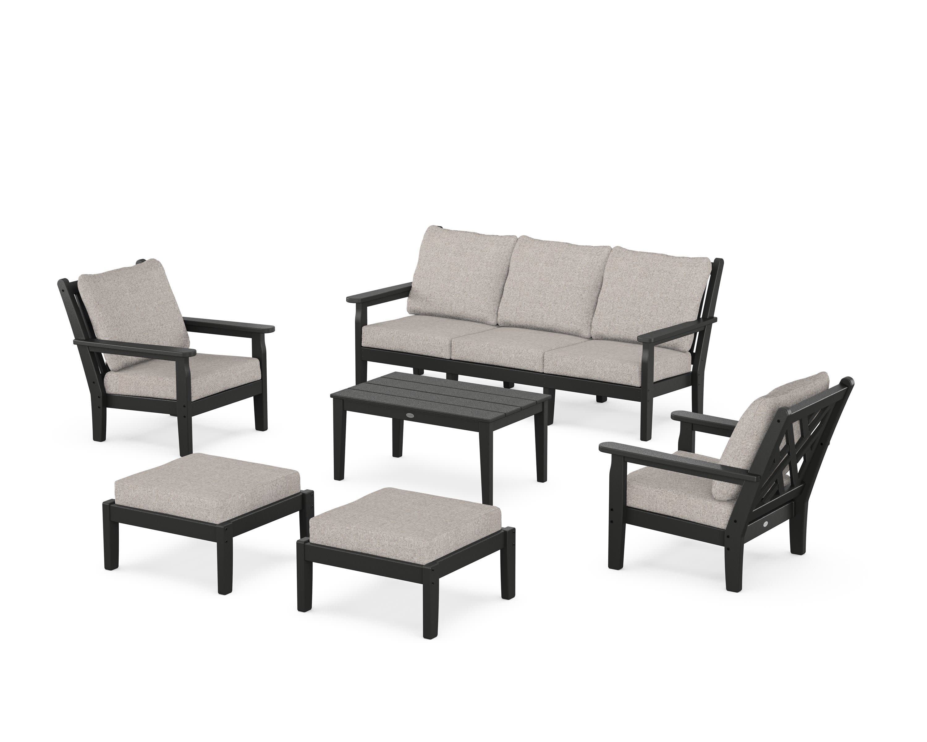 Chippendale 6-Piece Lounge Sofa Set in Black / Weathered Tweed