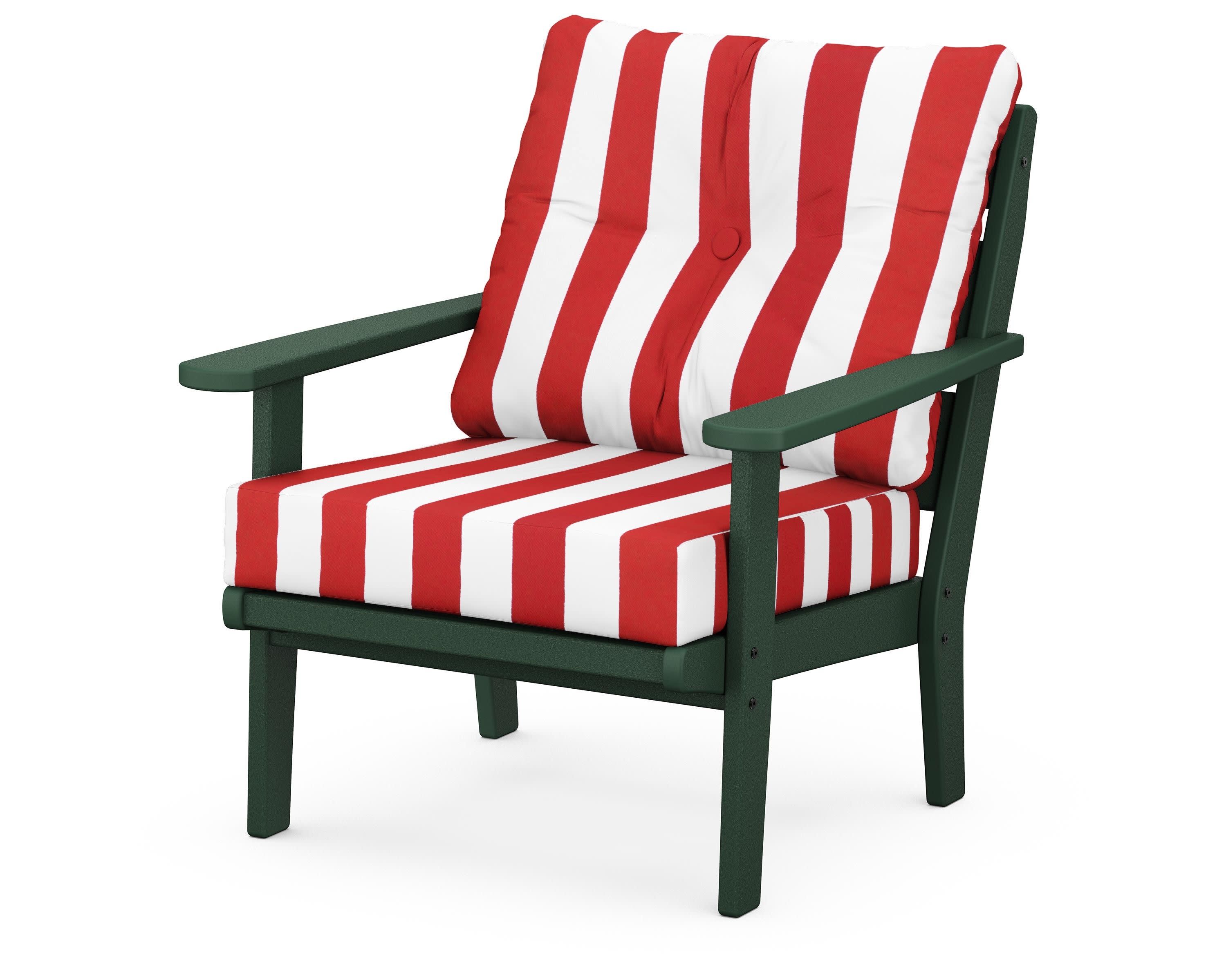 Lakeside Deep Seating Chair in Green / Cabana Stripe Crimson