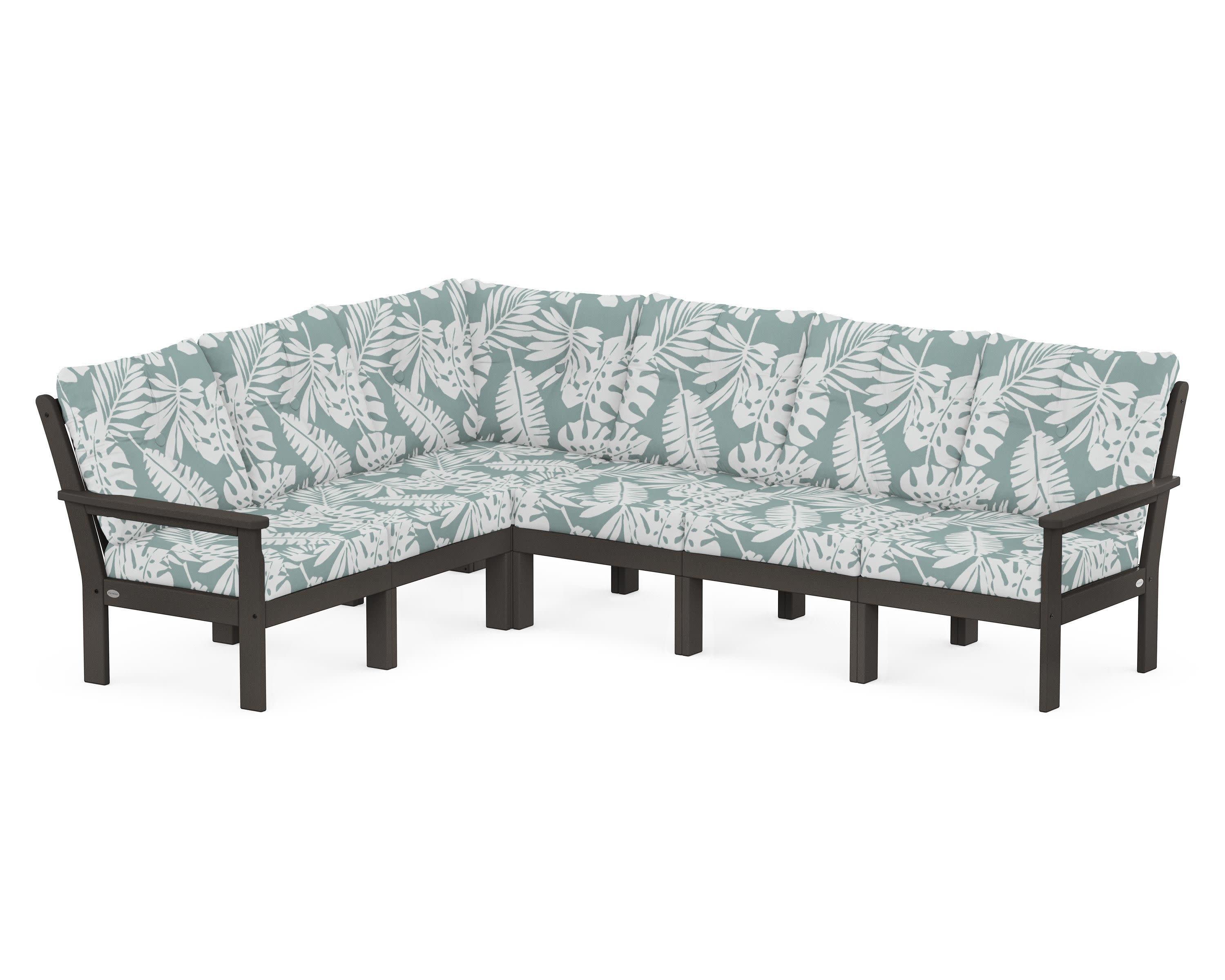 Vineyard 6-Piece Sectional in Vintage Coffee / Leaf Glacier Spa