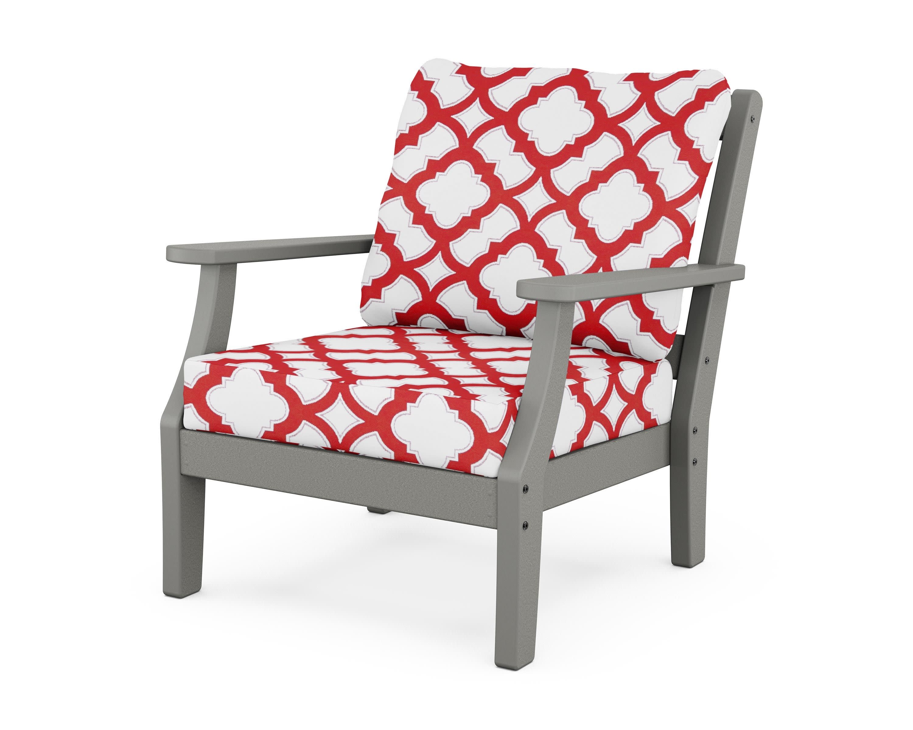 Chinoiserie Deep Seating Chair in Slate Grey / Trellis Crimson