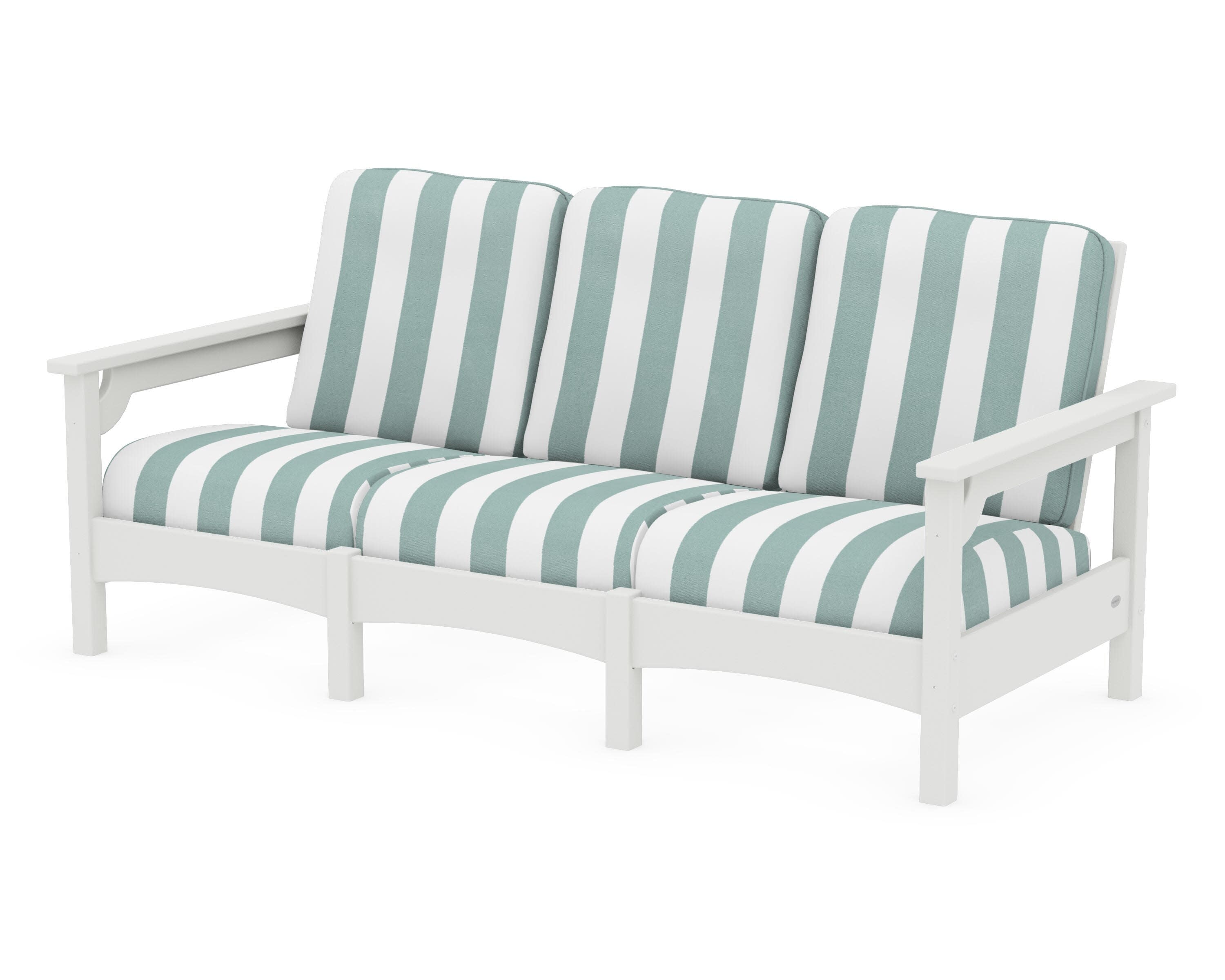 Club Sofa in Vintage White / Cabana Stripe Glacier Spa