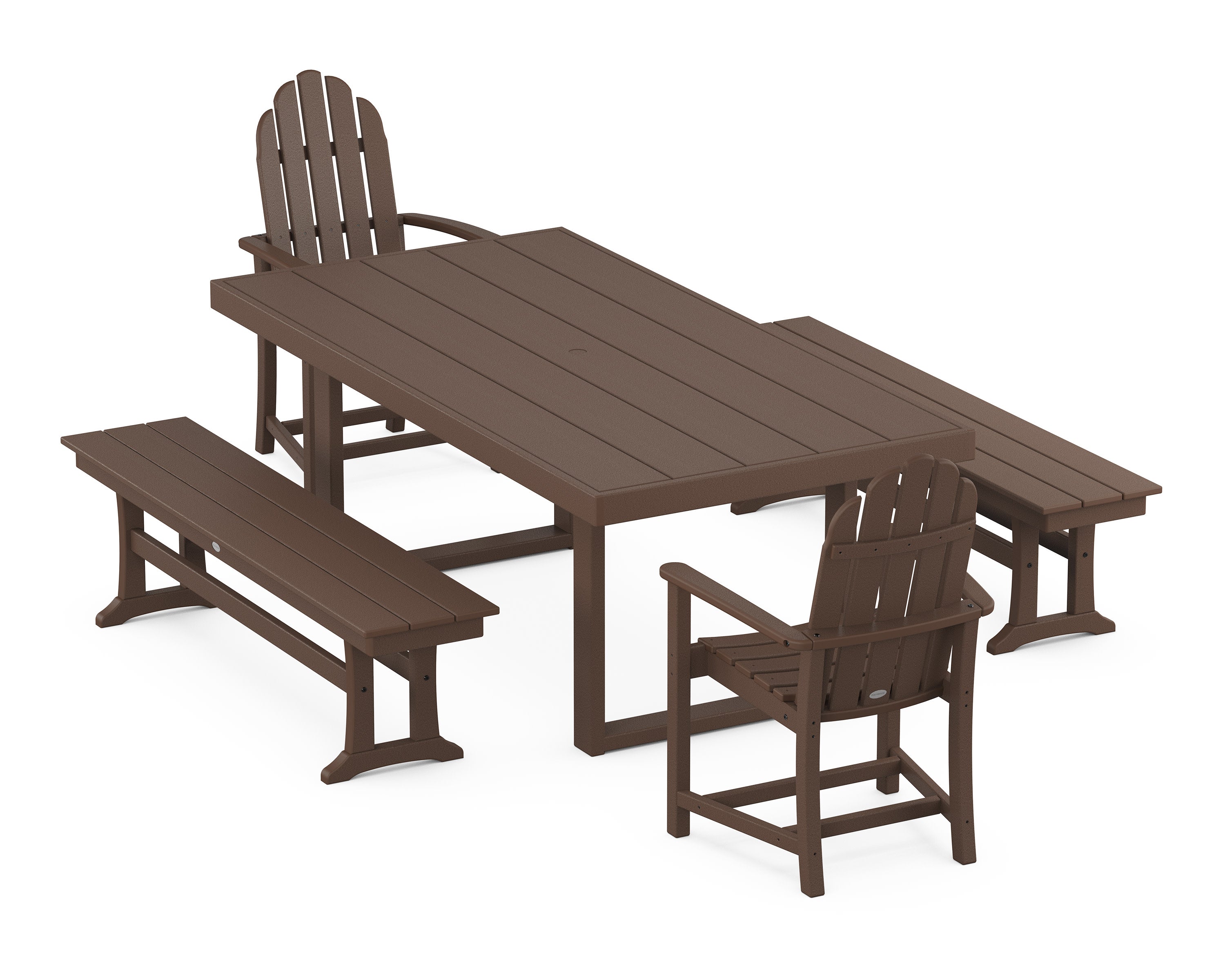 Classic Adirondack 5-Piece Dining Set with Benches in Mahogany