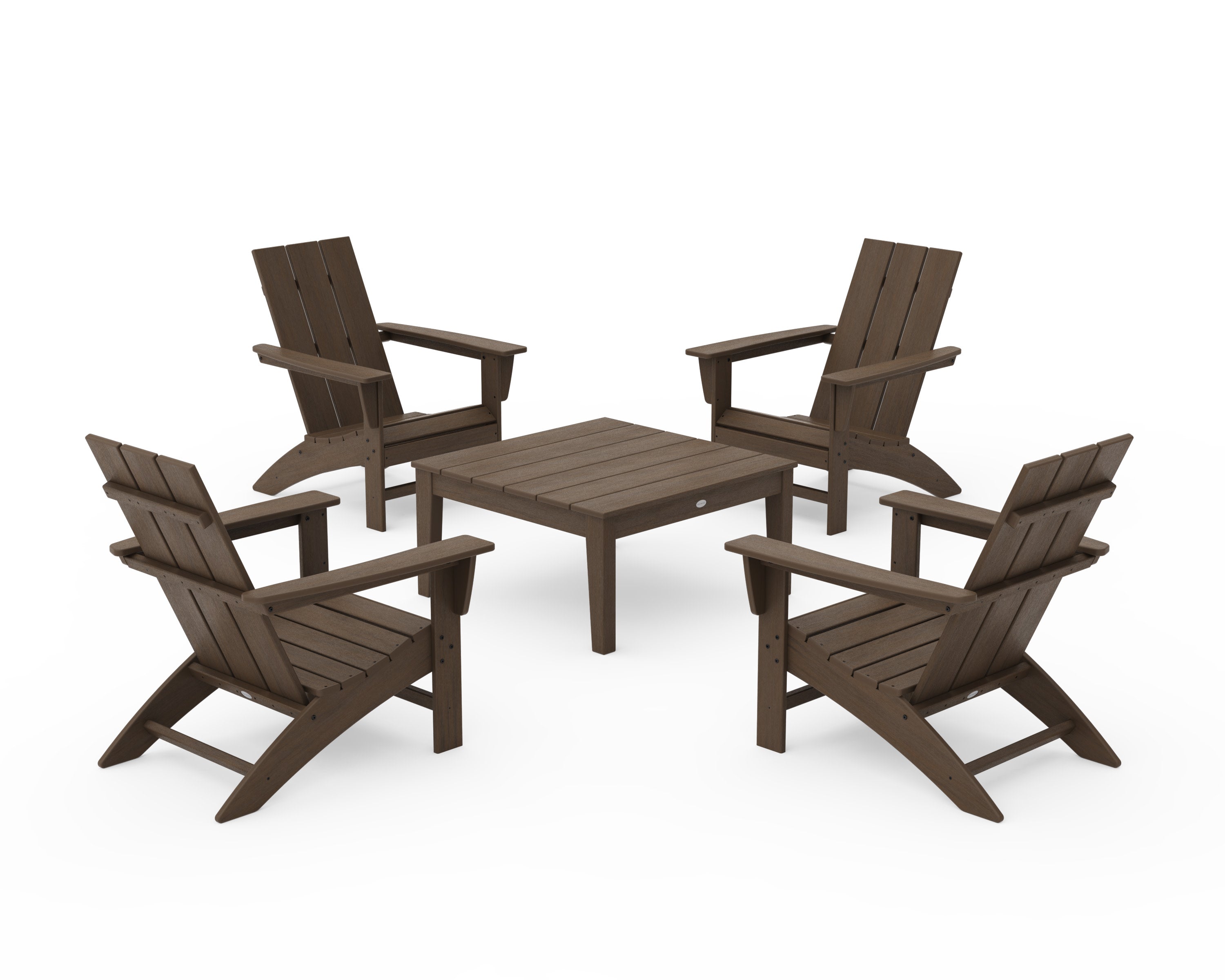5-Piece Modern Adirondack Chair Conversation Set with 36" Conversation Table in Kona