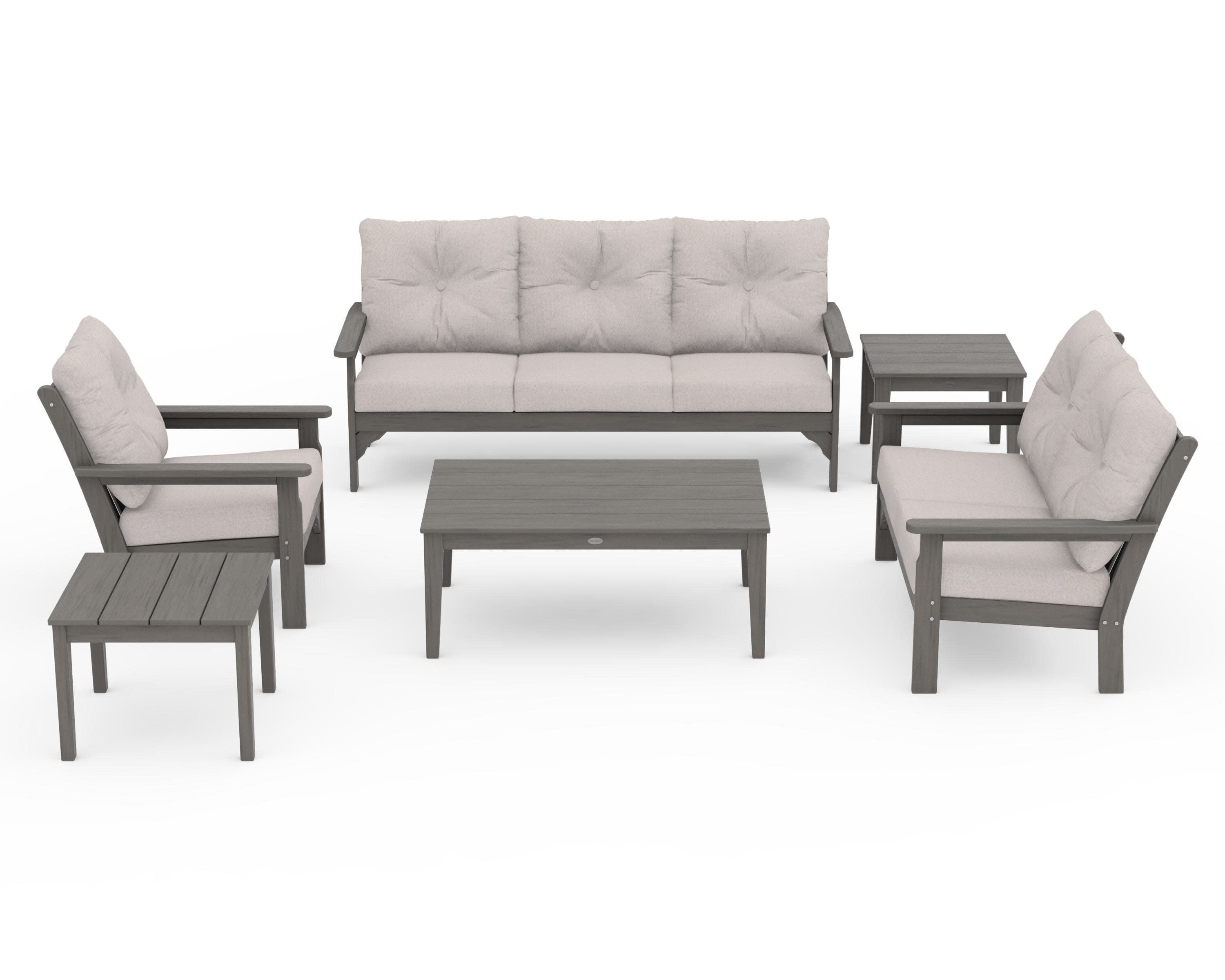 Vineyard 6-Piece Deep Seating Set in Driftwood / Dune Burlap