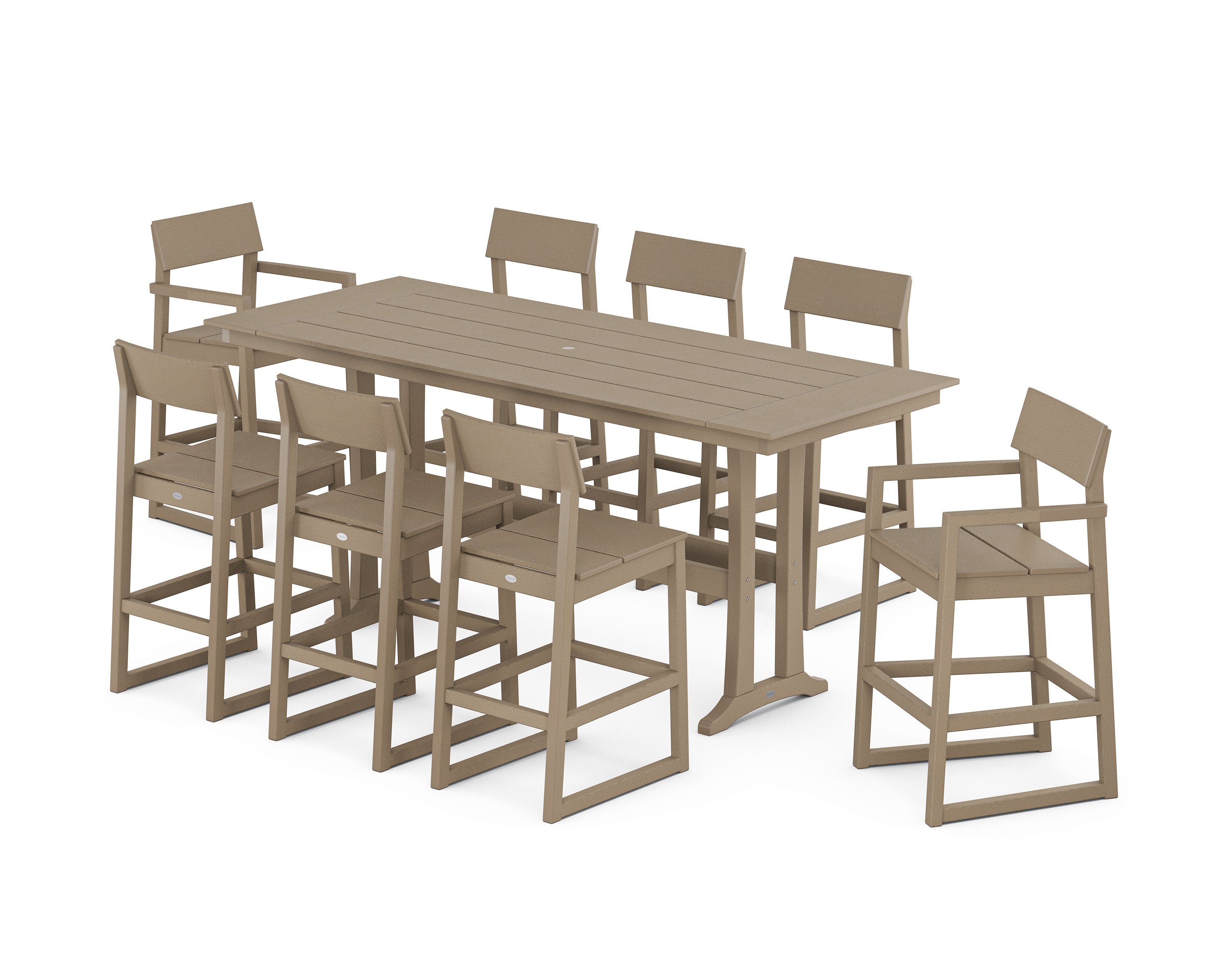 EDGE 9-Piece Farmhouse Bar Set with Trestle Legs in Vintage Sahara