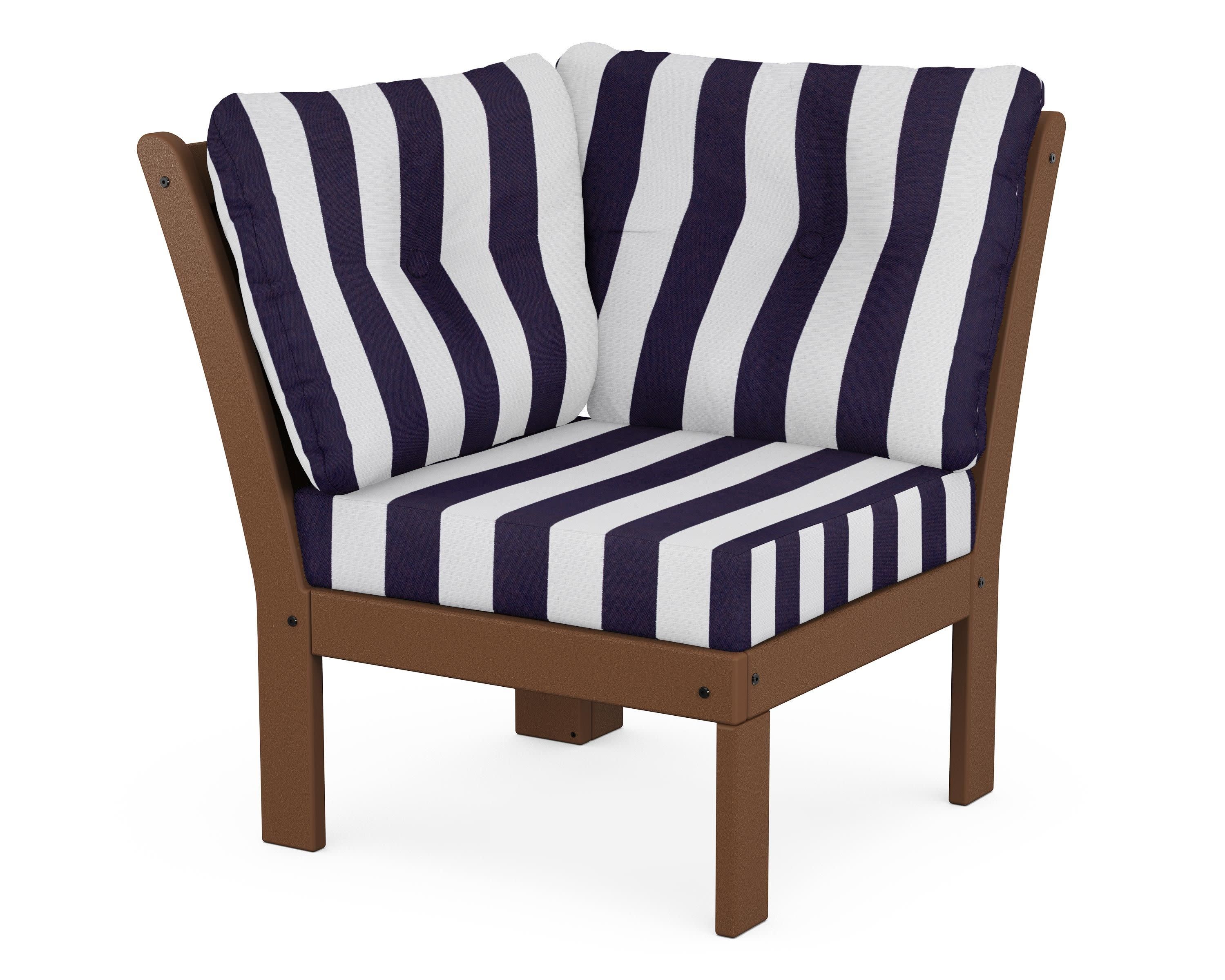 Vineyard Modular Corner Chair in Teak / Cabana Stripe Navy