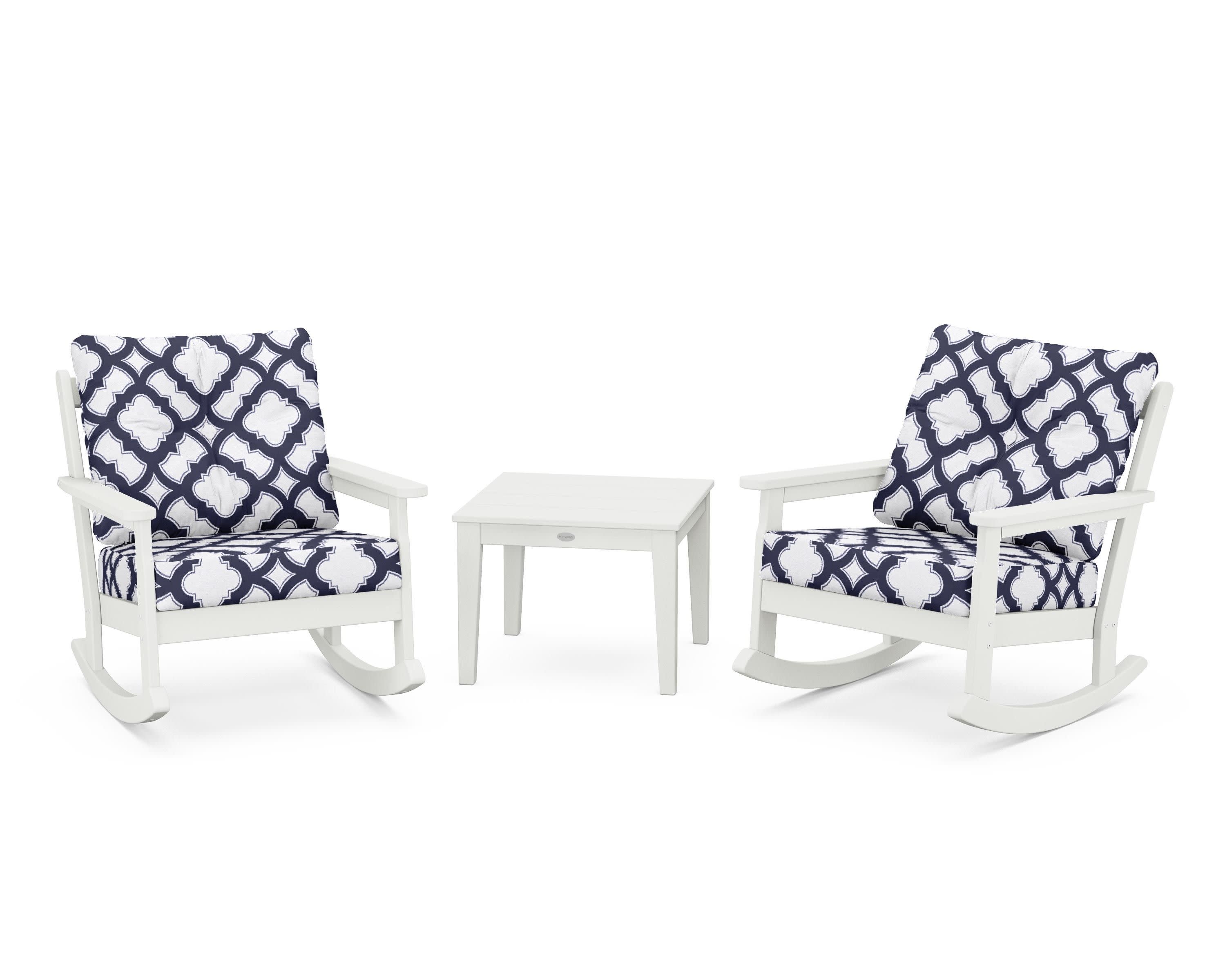 Vineyard 3-Piece Deep Seating Rocker Set in Vintage White / Trellis Navy