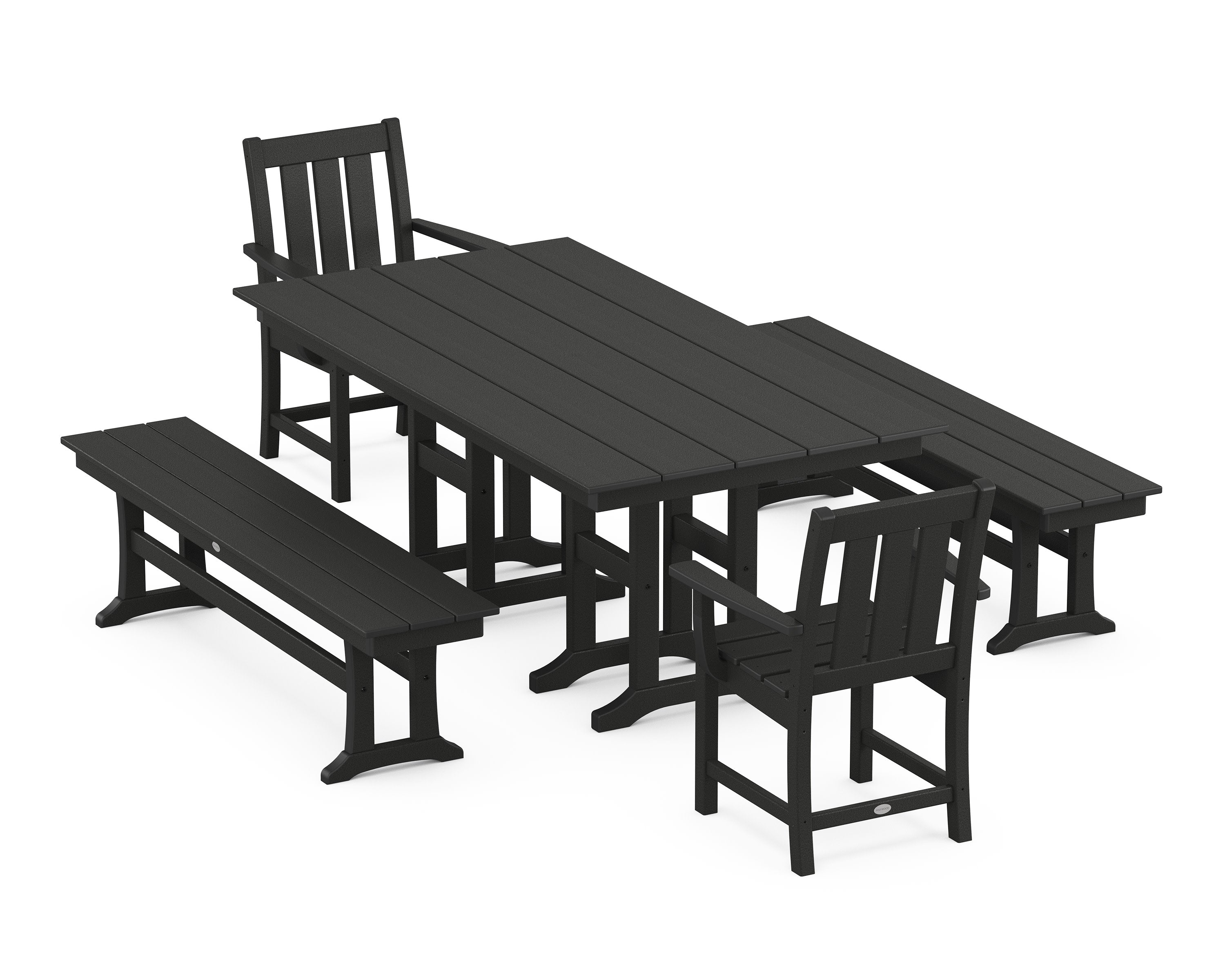 Oxford 5-Piece Farmhouse Dining Set with Benches in Black