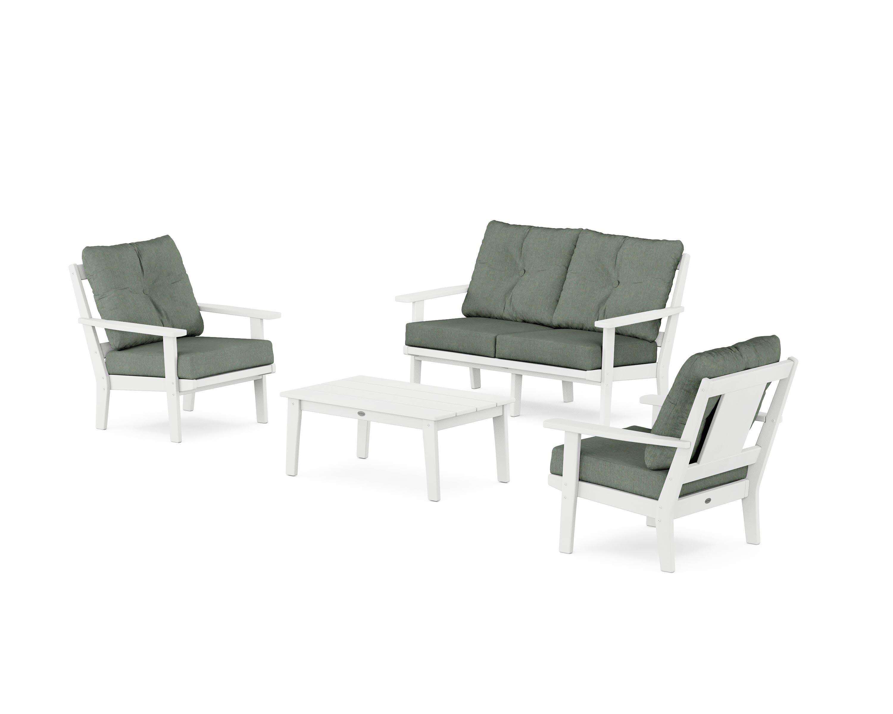 Prairie 4-Piece Deep Seating Set with Loveseat in White / Cast Sage