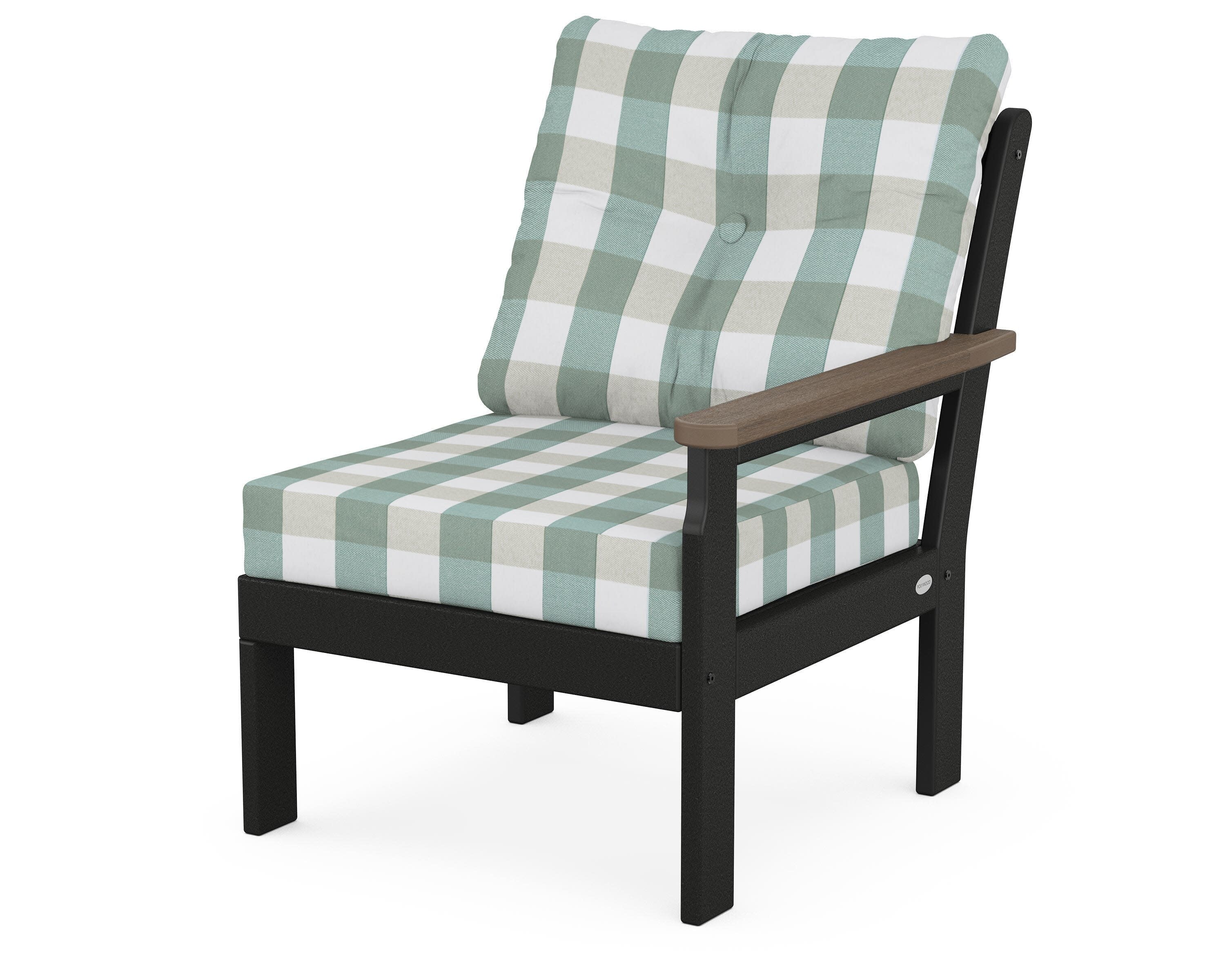 Vineyard Modular Right Arm Chair in Black / Kona / Buffalo Plaid Glacier Spa
