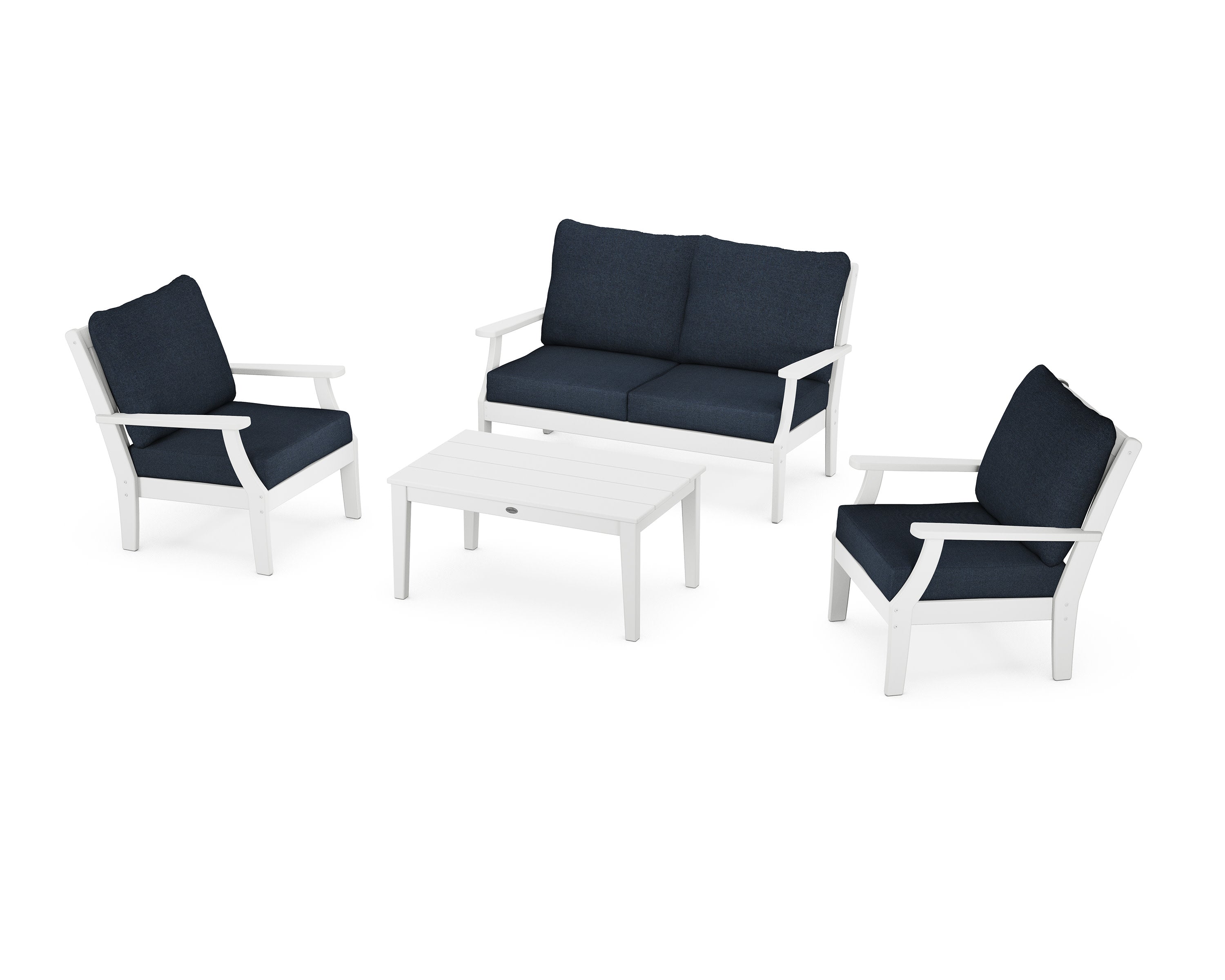 Braxton 4-Piece Deep Seating Chair Set in White / Marine Indigo
