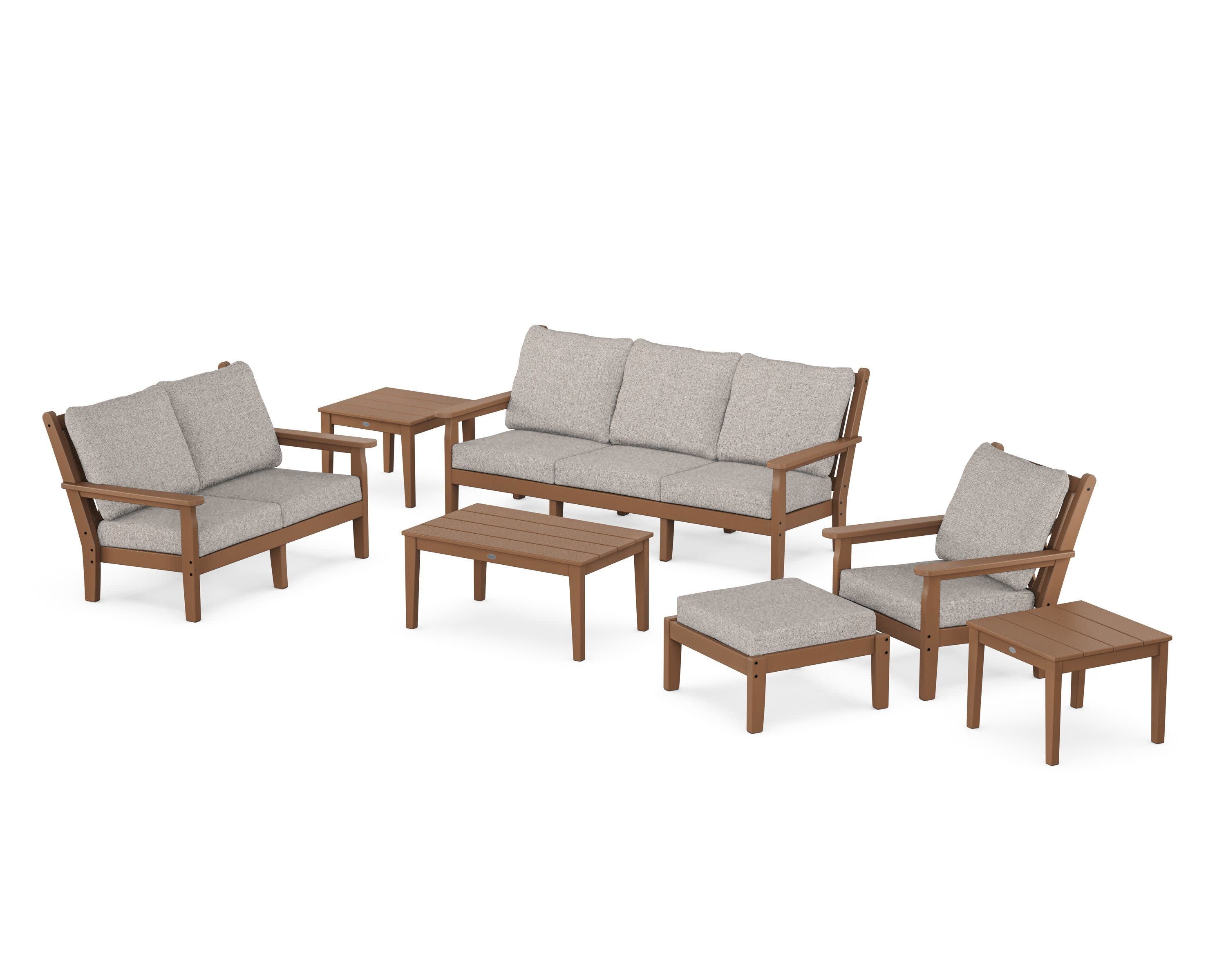 Chippendale 7-Piece Deep Seating Set in Teak / Weathered Tweed