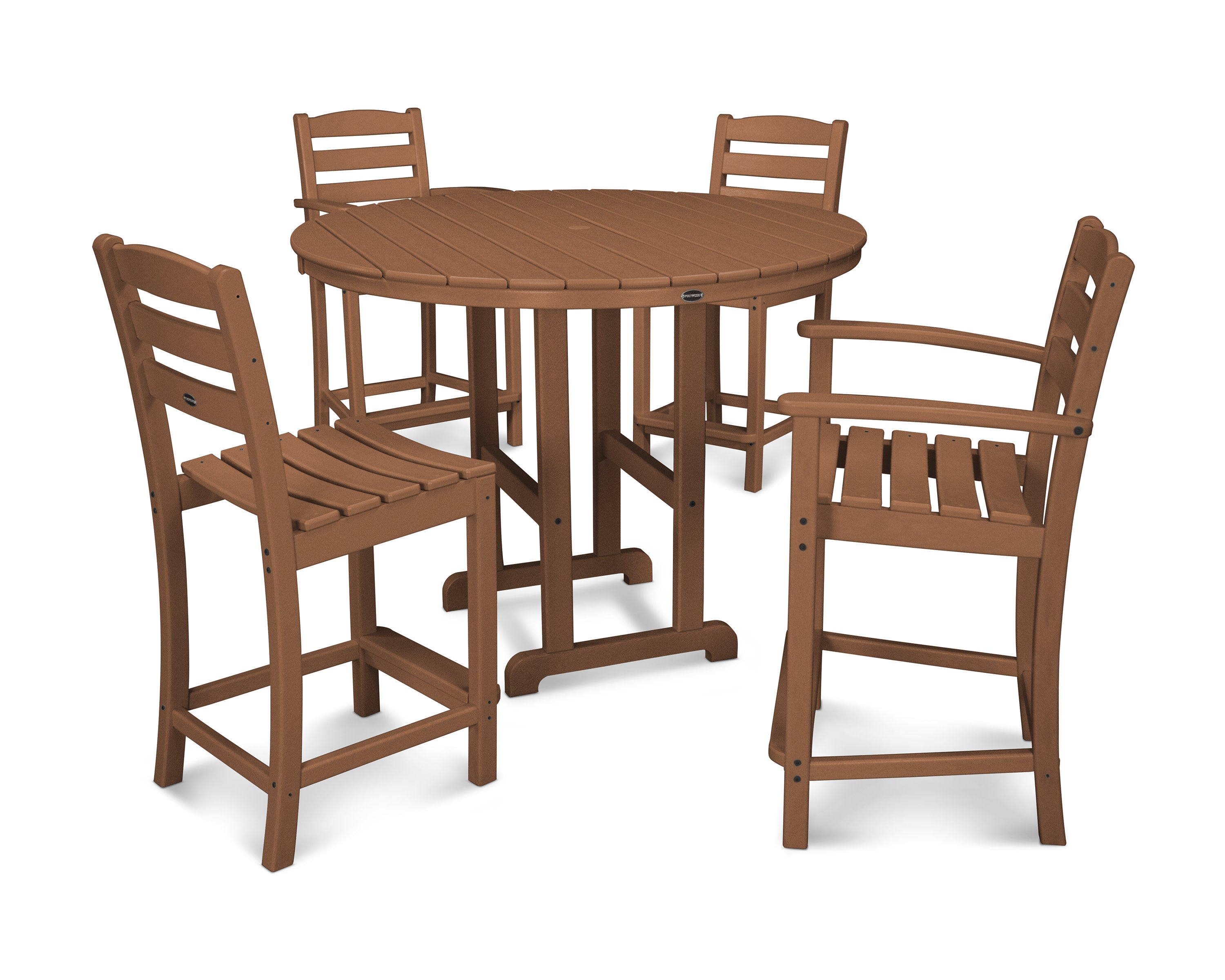 La Casa Caf 5-Piece Round Farmhouse Counter Dining Set in Teak